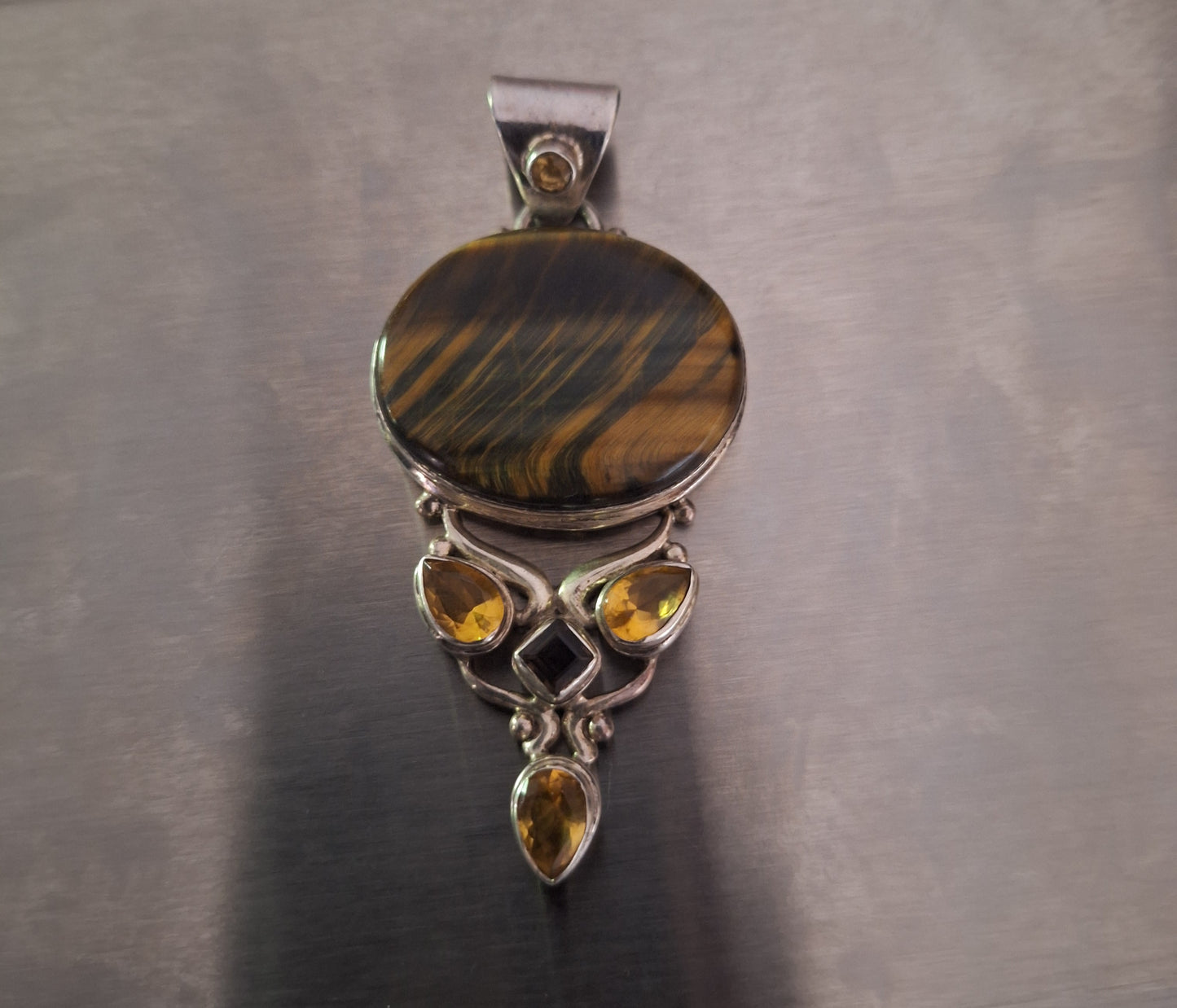 Sterling Silver Genuine Tigers Eye Stone Pendant 925