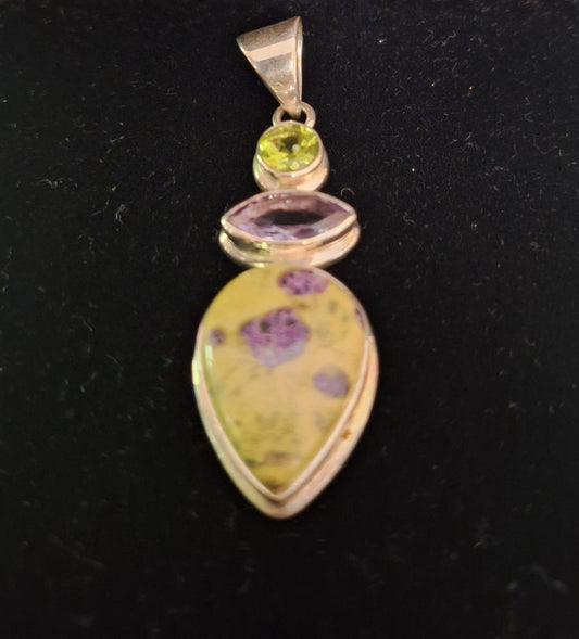 925 Sterling Silver Peridot and Amethyst Pendant