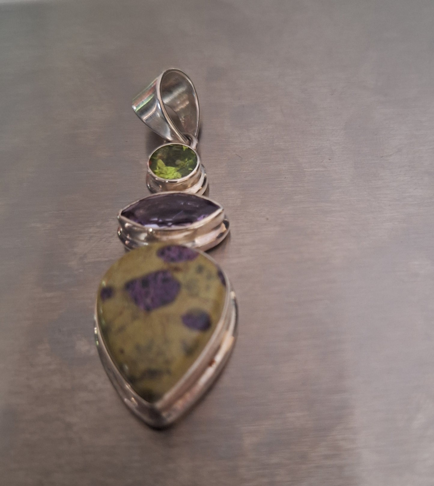 925 Sterling Silver Peridot and Amethyst Pendant