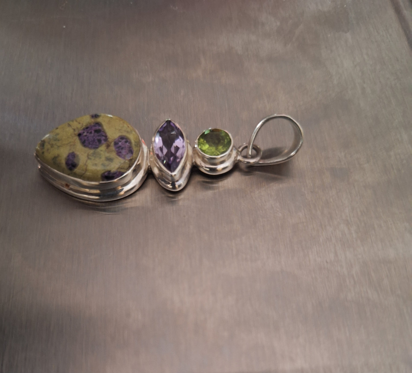 925 Sterling Silver Peridot and Amethyst Pendant