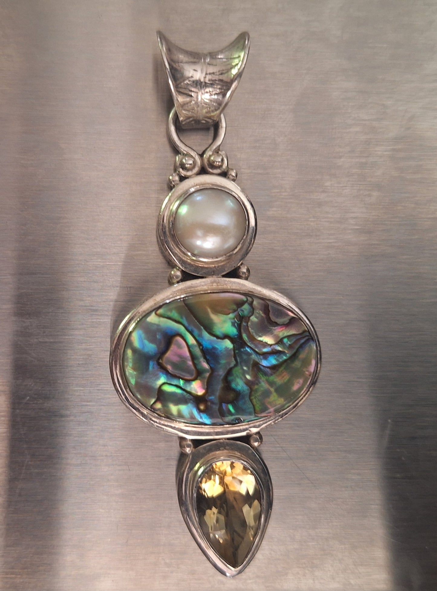 Sterling Silver Abalone Shell Amethyst Color Stone Pendant