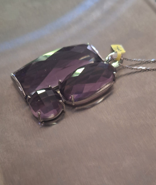 925 Sterling Solid Silver Amethyst Gemstone Pendant