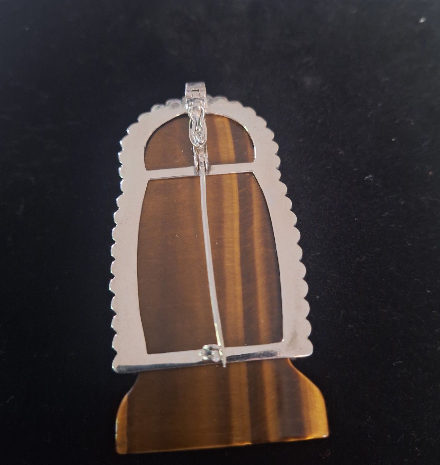 Stunning AKR Sterling Silver Carved Tigers Eye Buddha Brooch