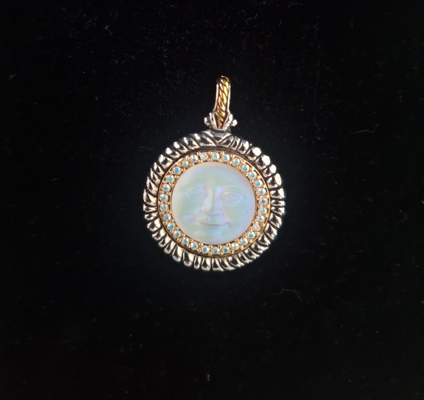 Kirk's Folly Crystal & Gold Tone Smiling Moon face Pendant