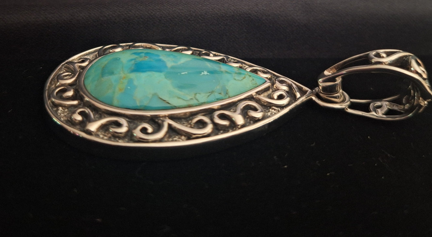 Turquoise Pendant 925 Sterling Silver.