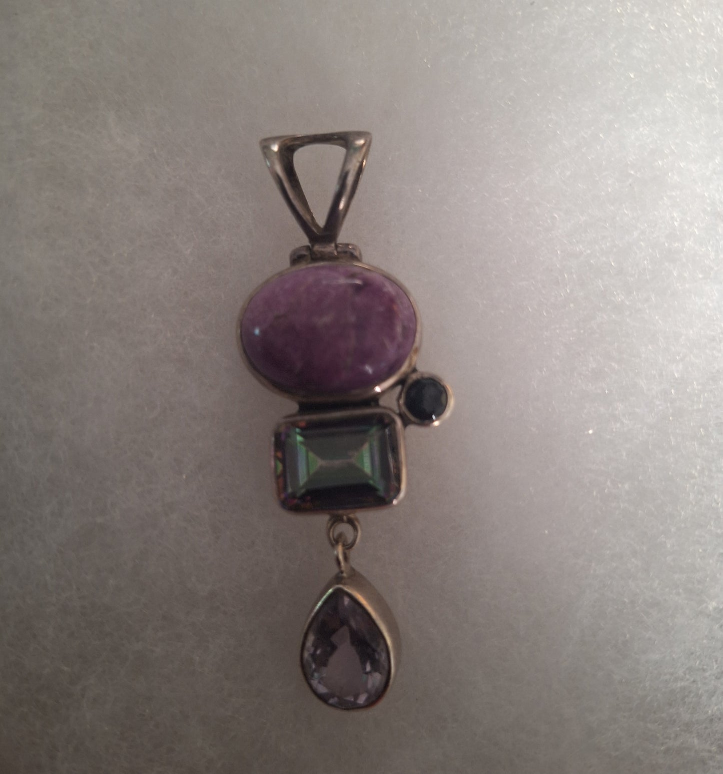 Original Vintage 925 Sterling Silver Amethyst Multi Gemstone Pendant
