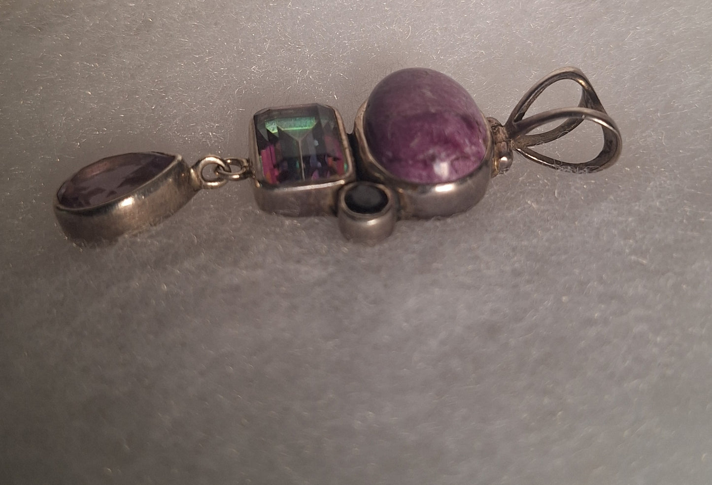 Original Vintage 925 Sterling Silver Amethyst Multi Gemstone Pendant