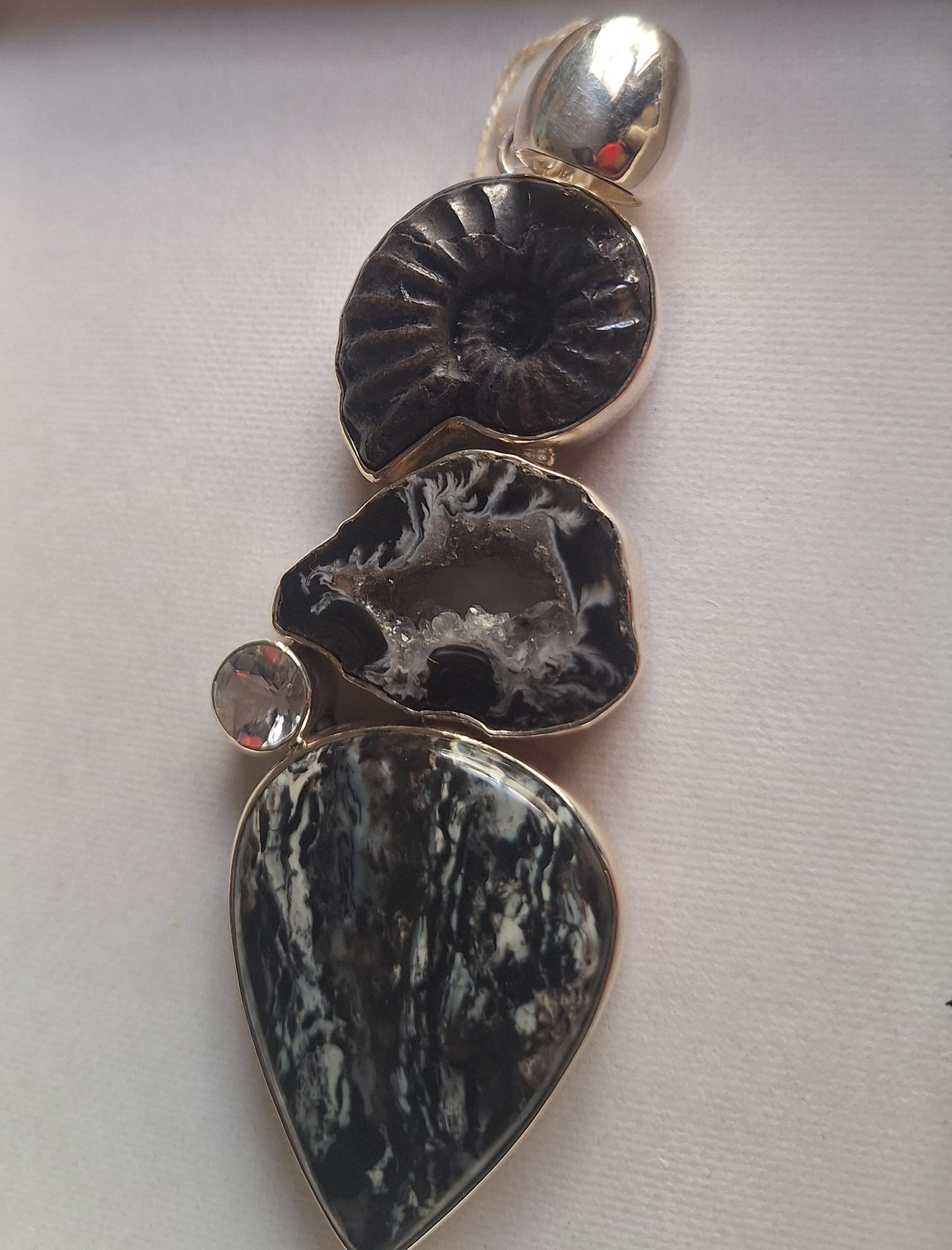 925 Sterling Silver Ammonite and Natural Stone Pendant
