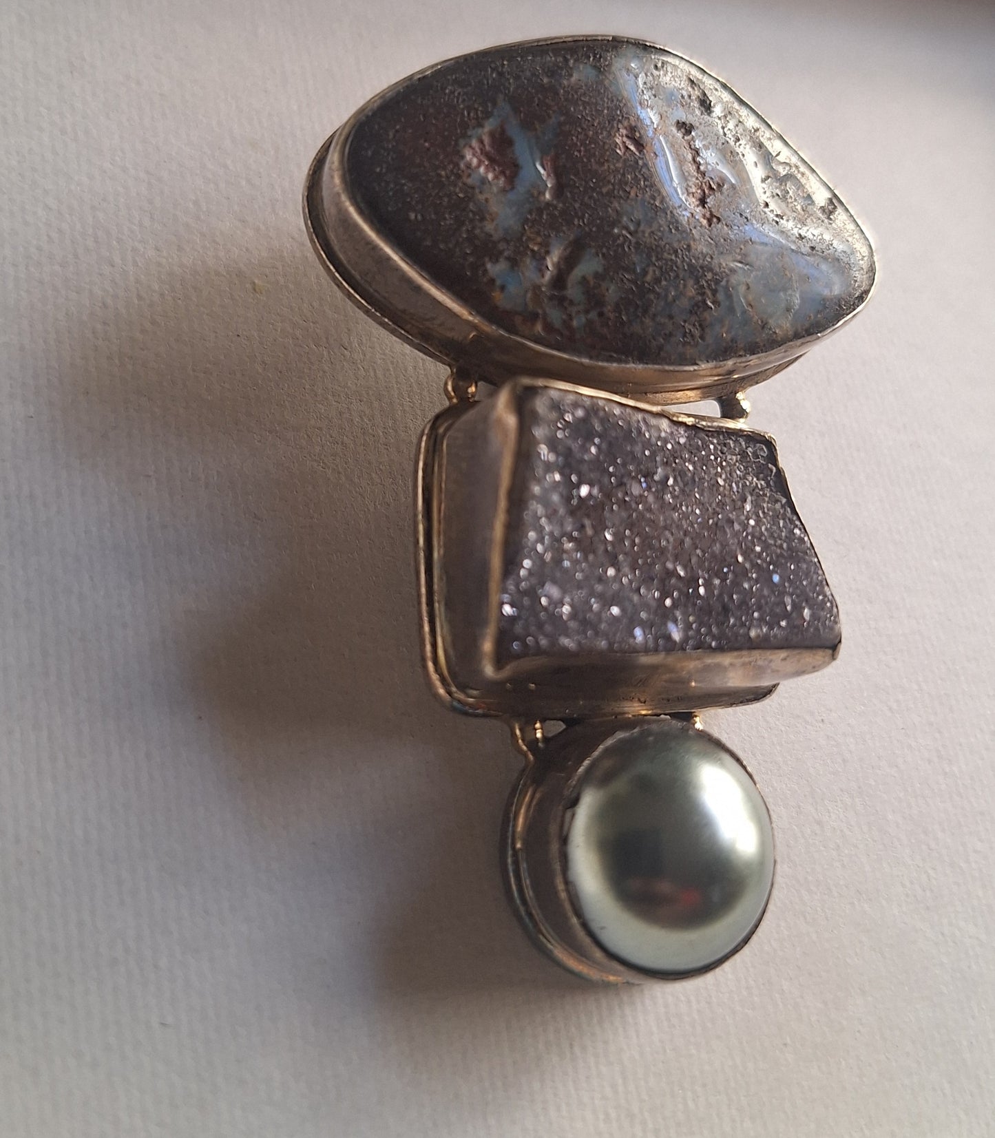 925 Sterling Silver Boulder Opal Druzy Peal Pendant