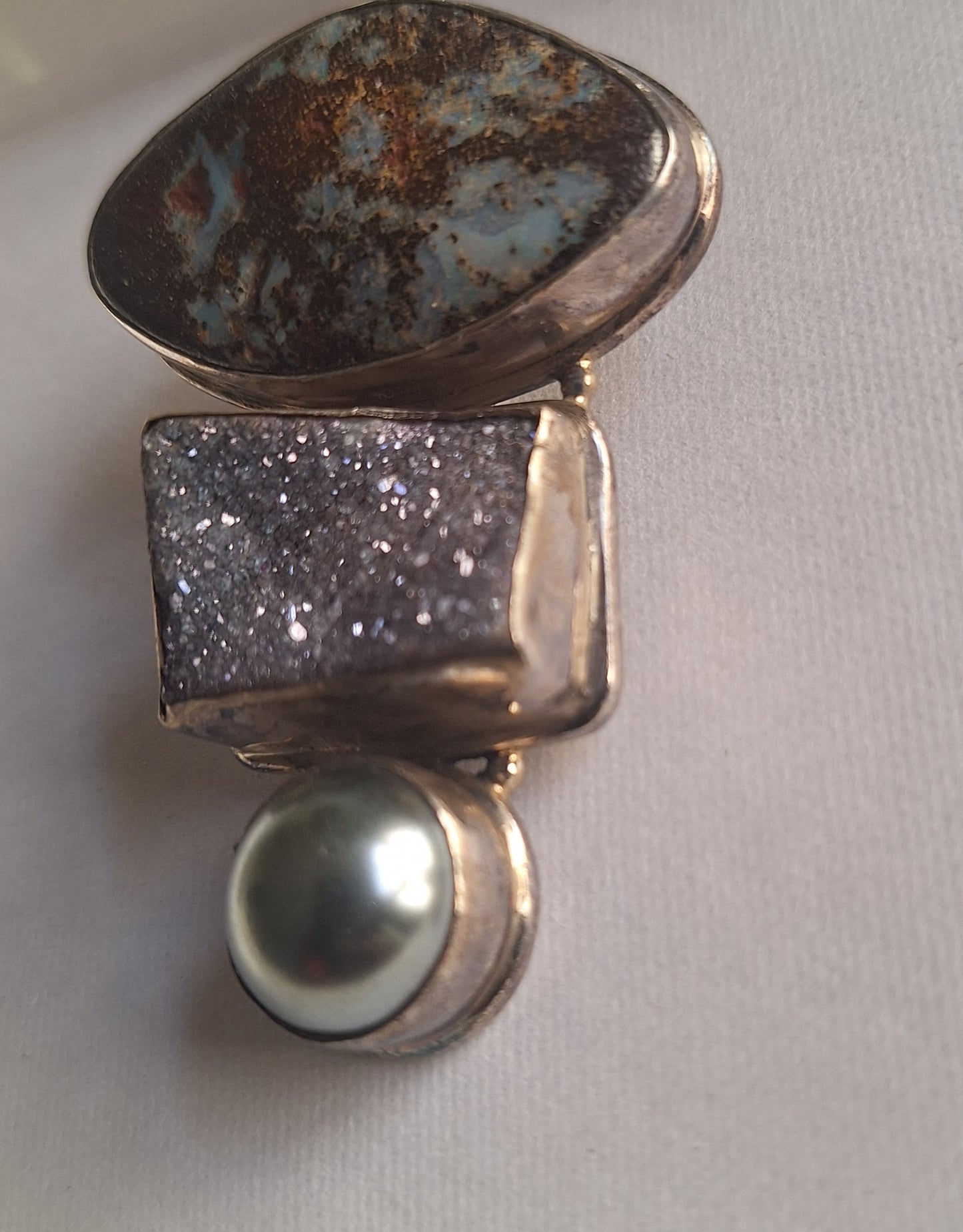 925 Sterling Silver Boulder Opal Druzy Peal Pendant