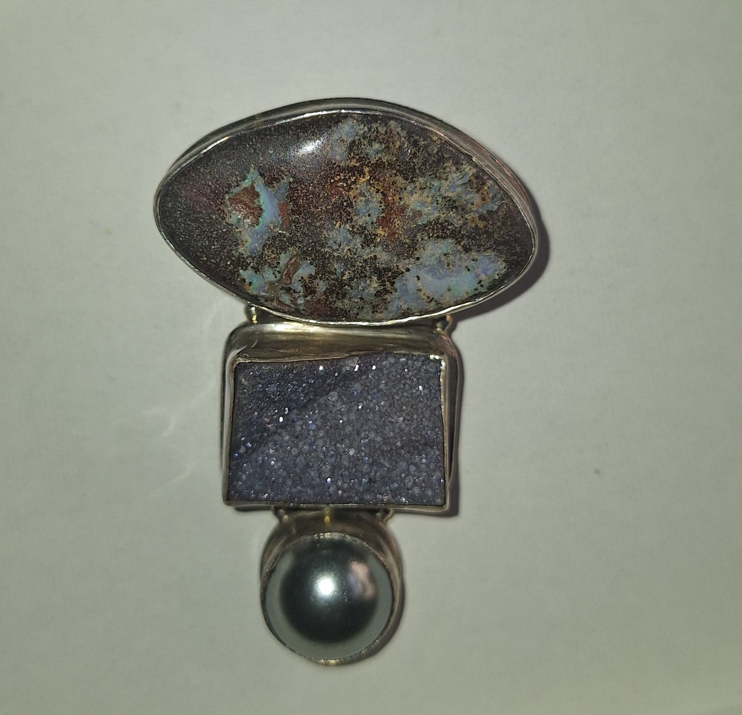 925 Sterling Silver Boulder Opal Druzy Peal Pendant