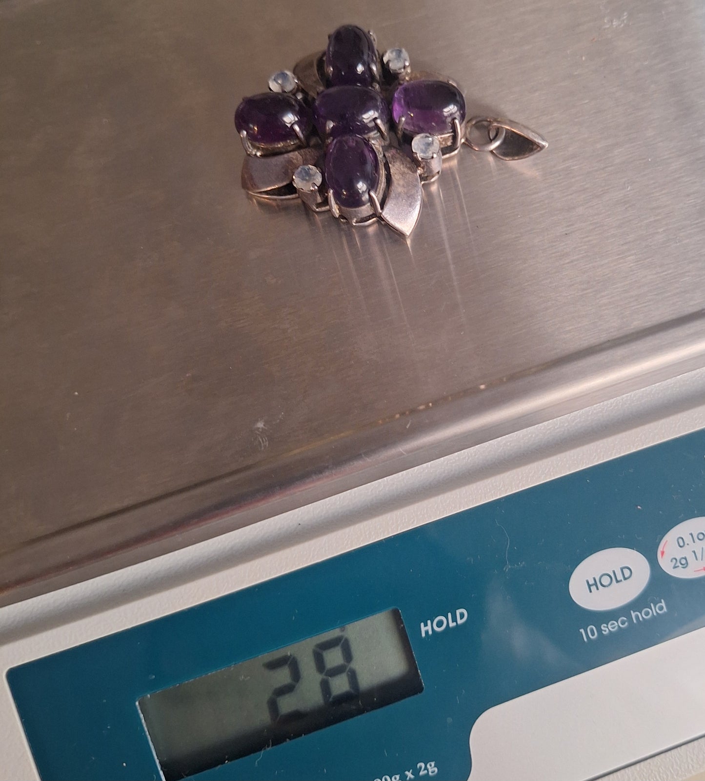 Vintage Amethyst Sterling Silver Cluster Flower Pendant