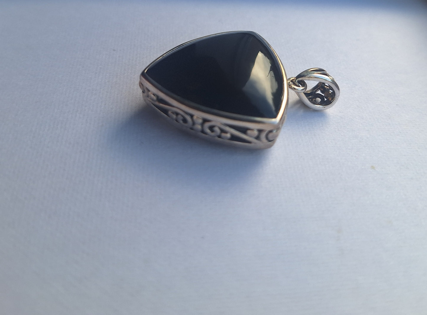 Black Onyx & Sterling Silver Tear Drop Pendant 925