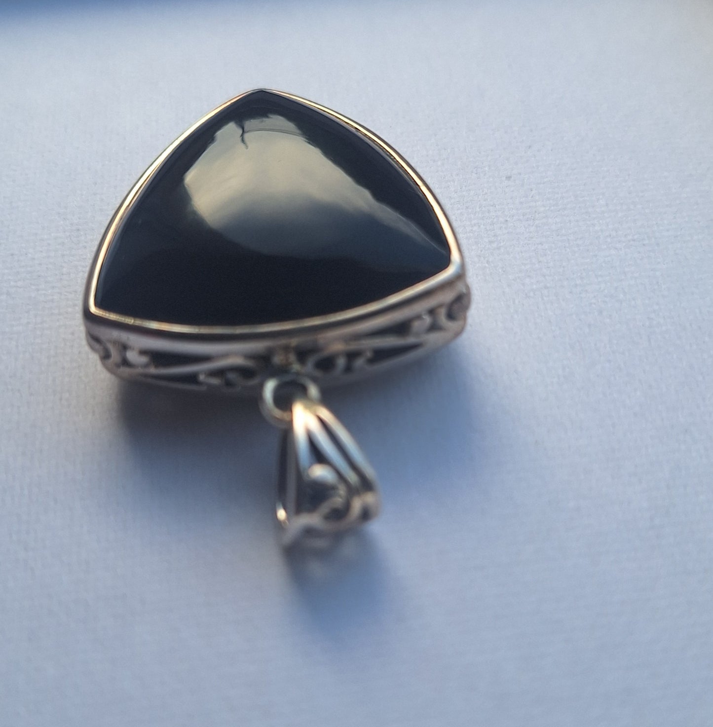 Black Onyx & Sterling Silver Tear Drop Pendant 925