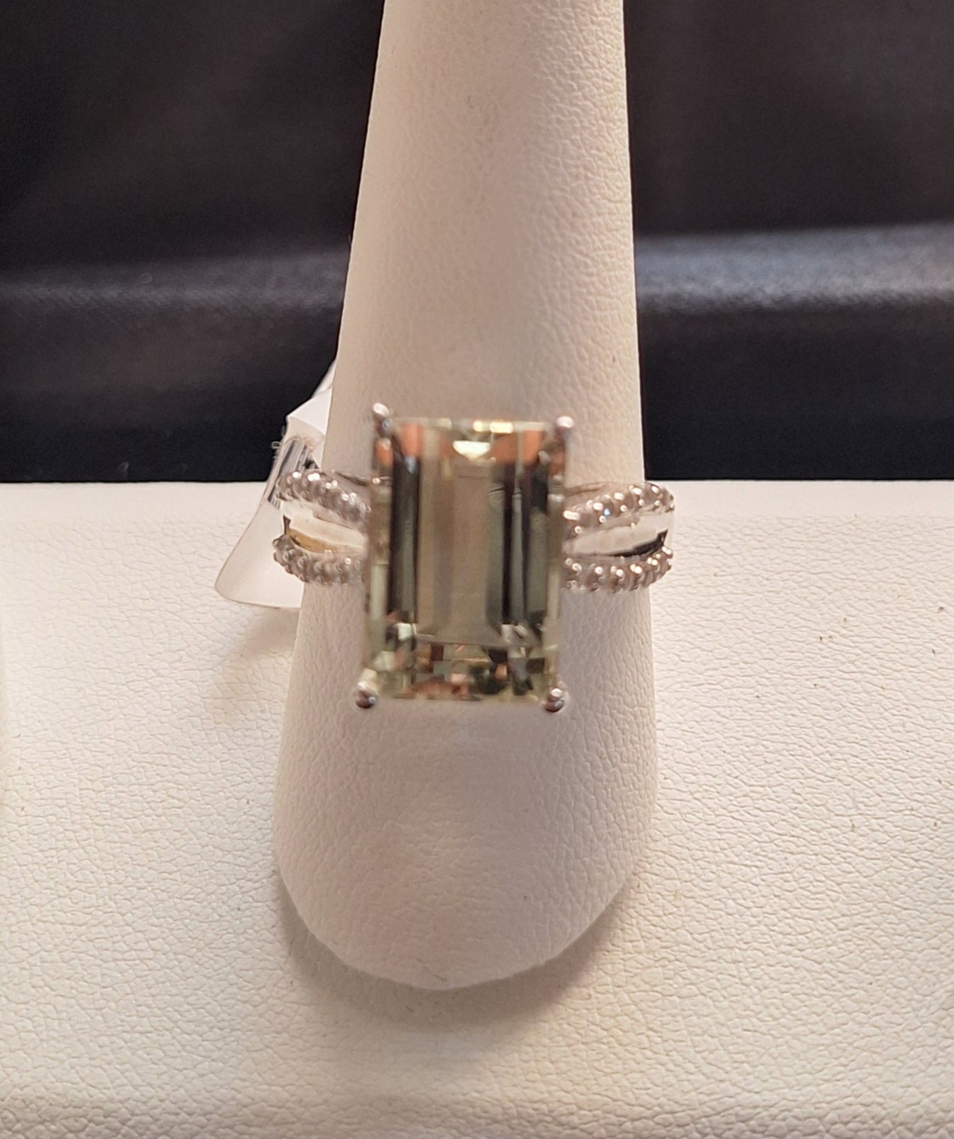 8.00CT Emerald Cut Brazilian Prasiolite with .31CTW Round White Topaz