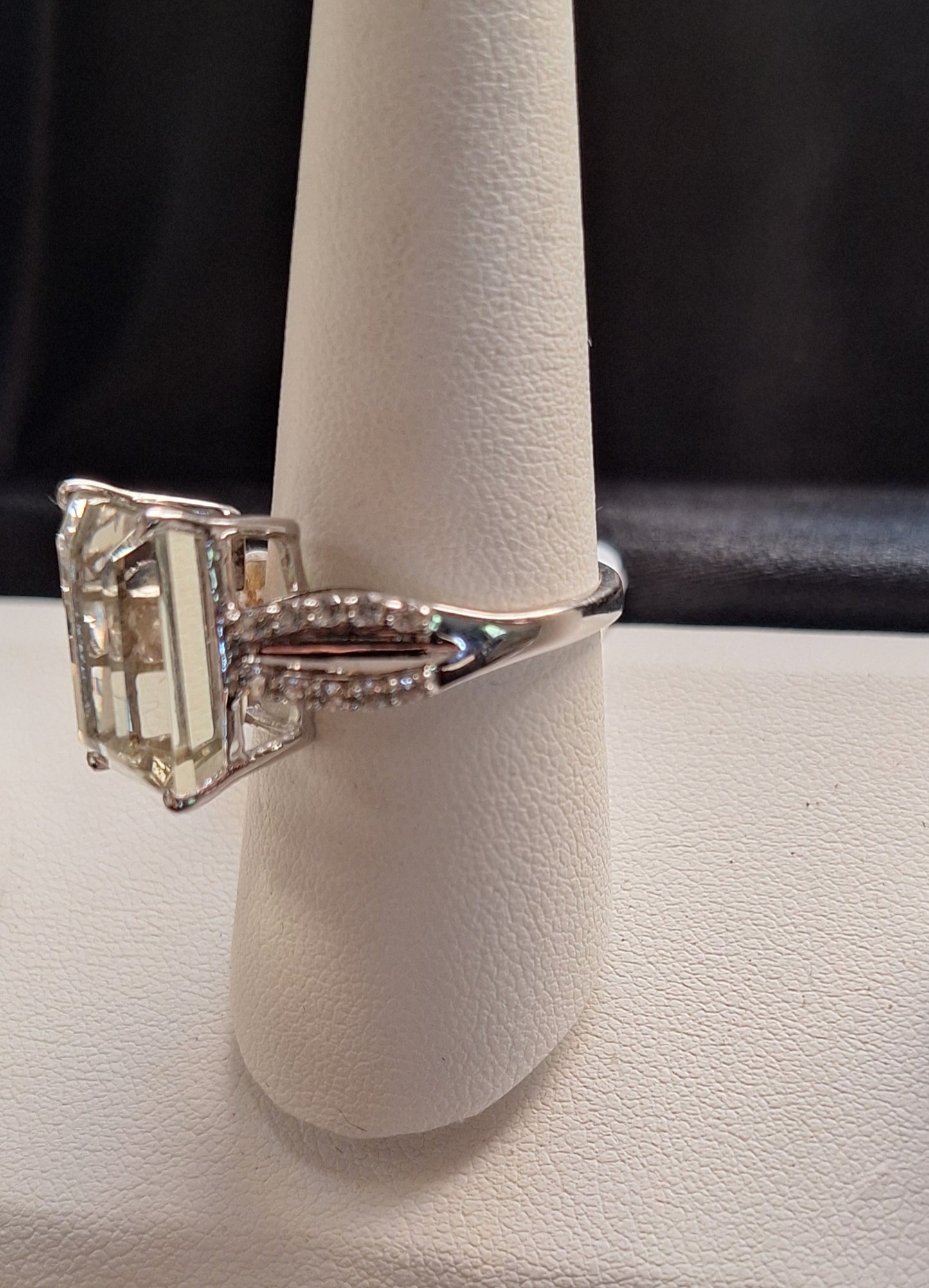 8.00CT Emerald Cut Brazilian Prasiolite with .31CTW Round White Topaz