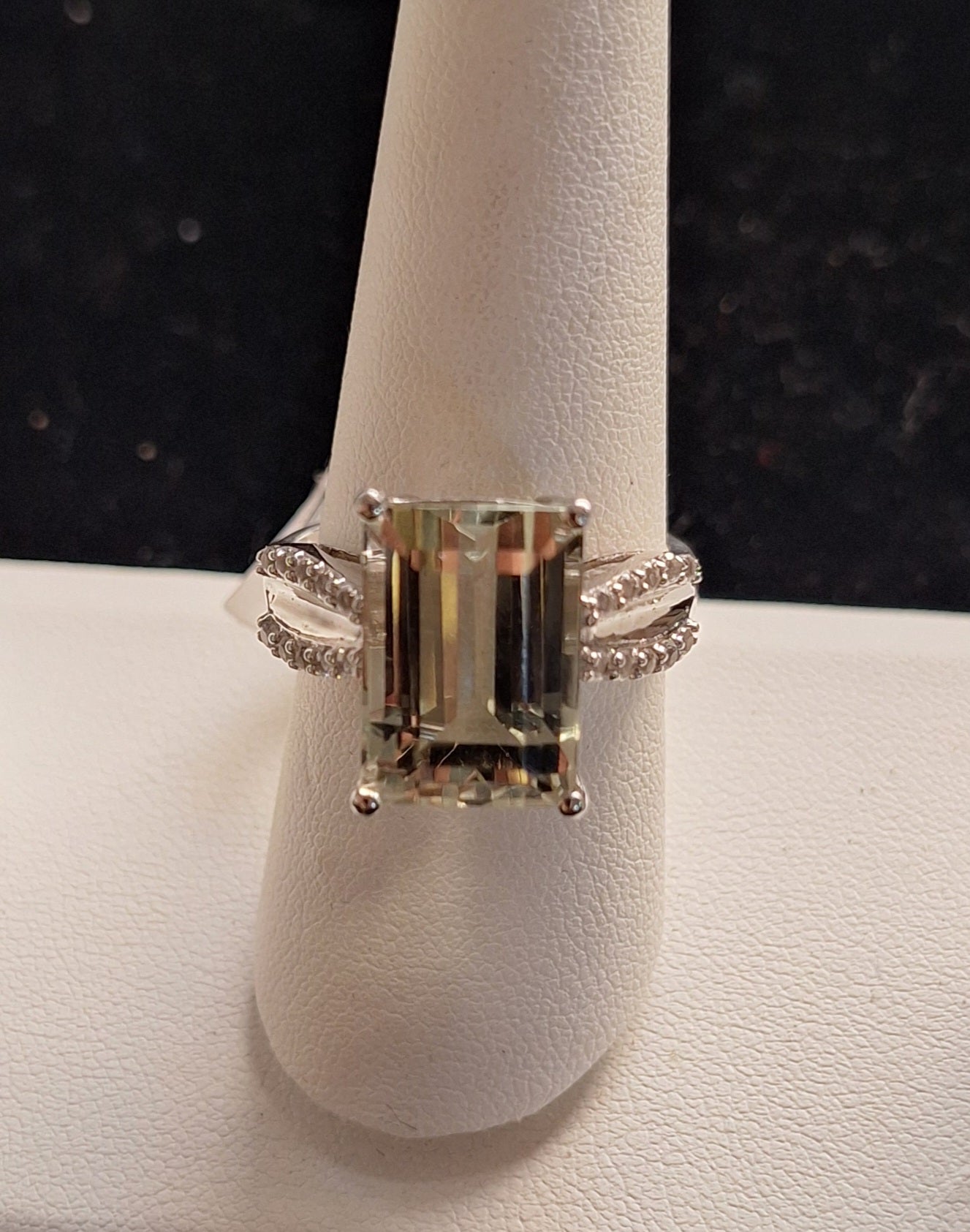 8.00CT Emerald Cut Brazilian Prasiolite with .31CTW Round White Topaz