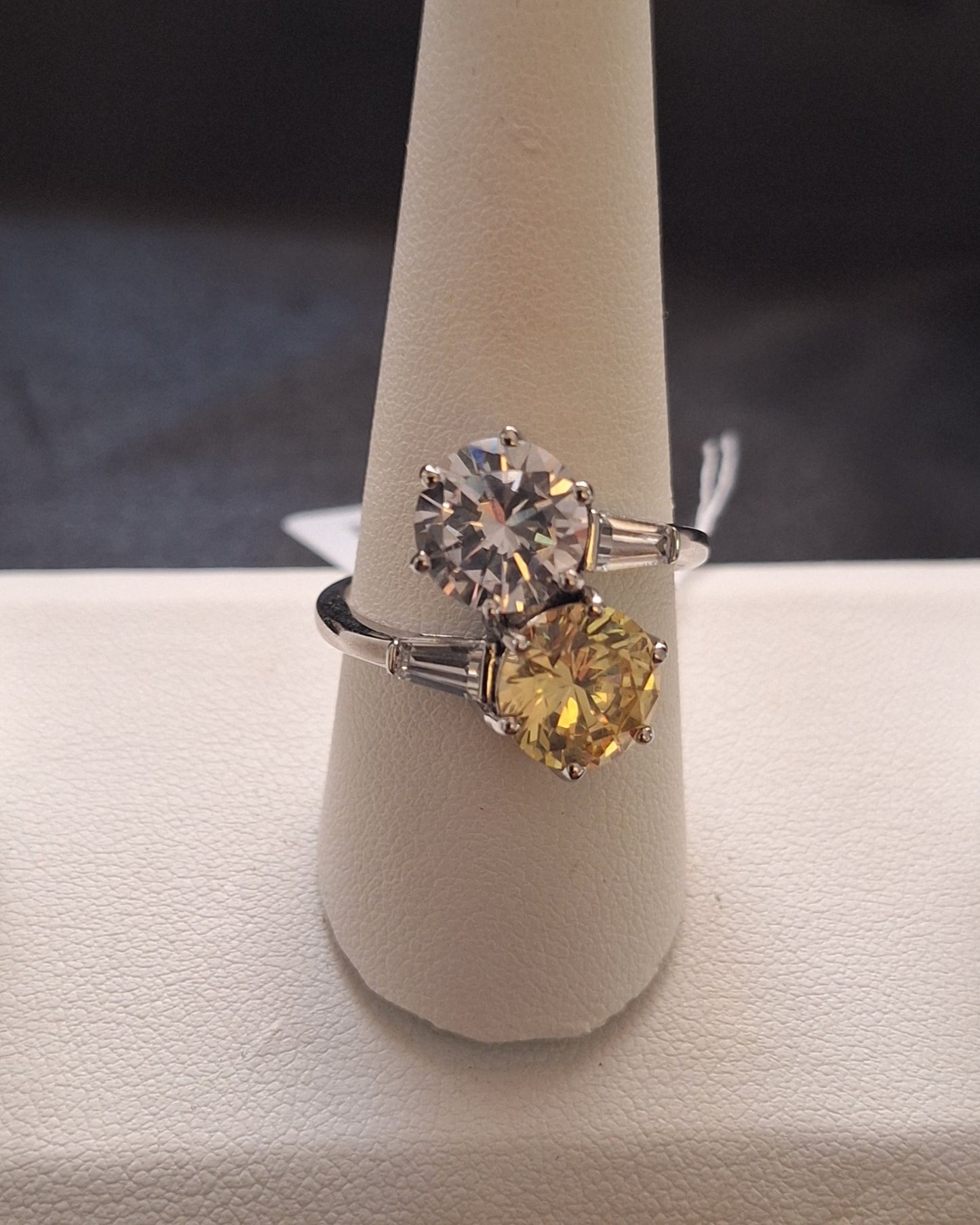 Bella Luce Yellow & White Diamond Simulant Rhodium Over Sterling Silver Ring