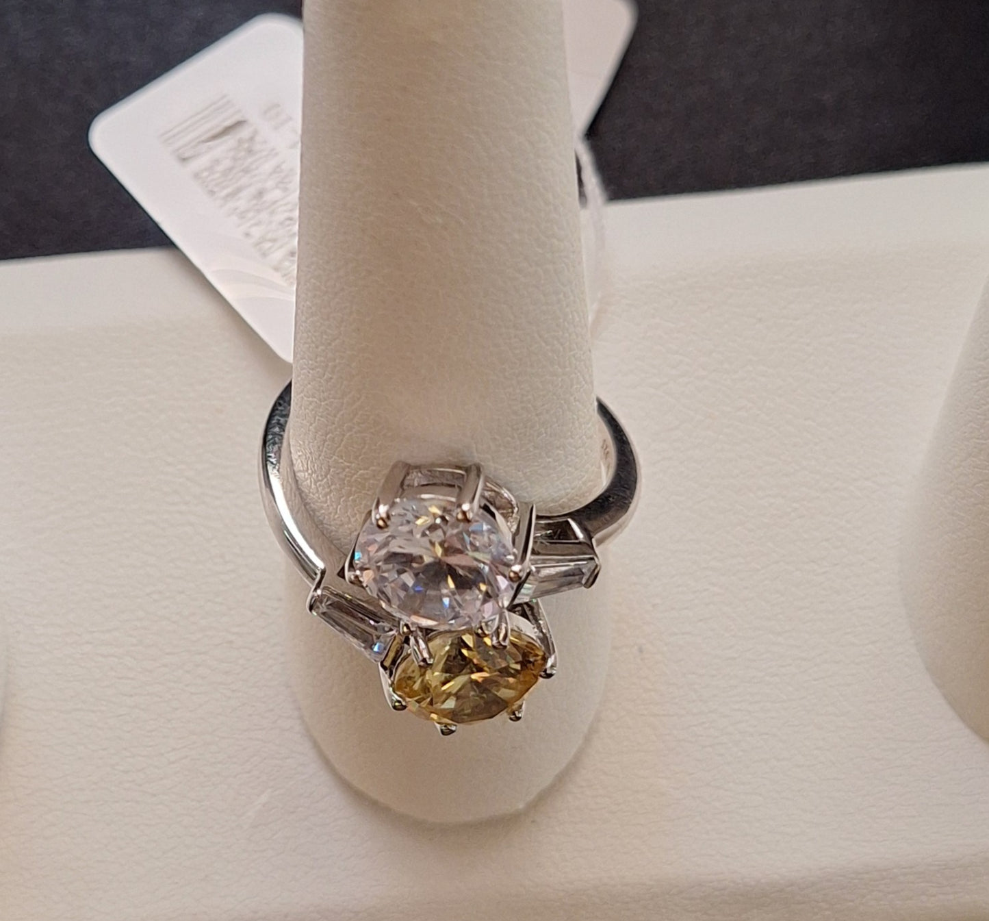 Bella Luce Yellow & White Diamond Simulant Rhodium Over Sterling Silver Ring