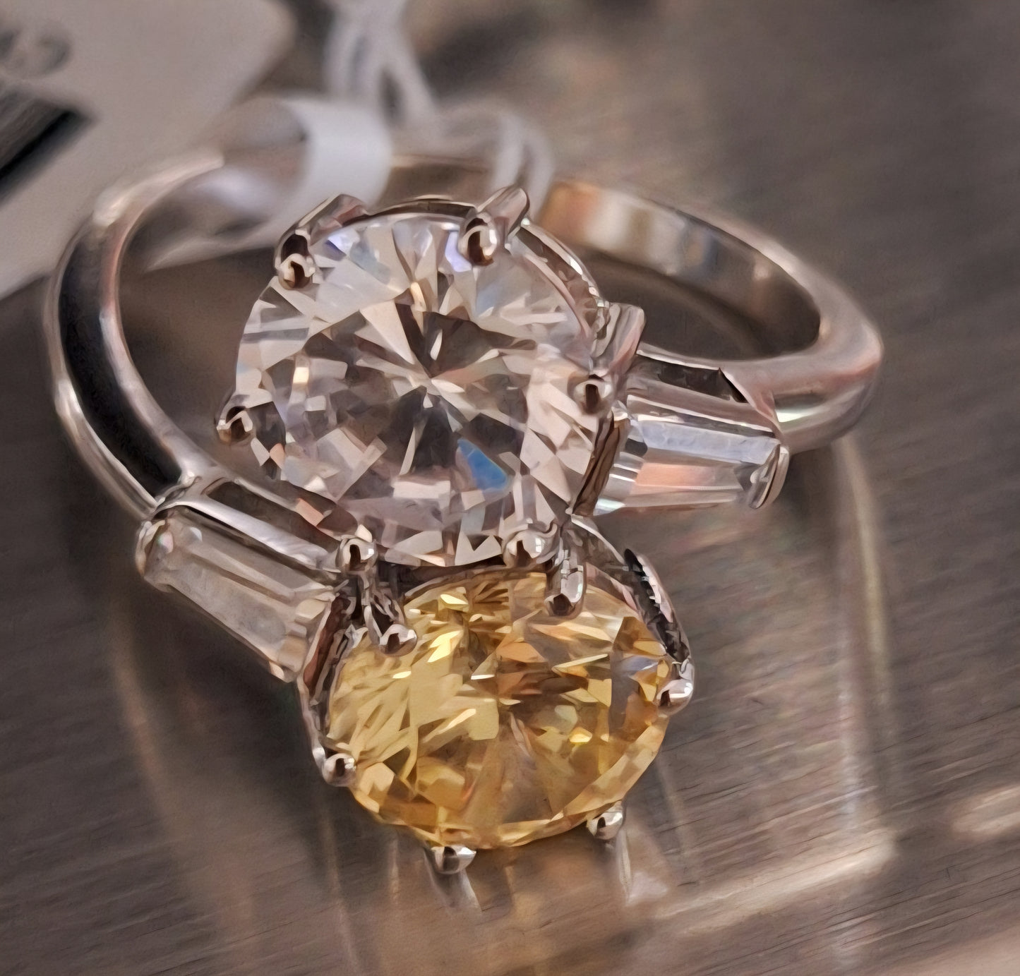 Bella Luce Yellow & White Diamond Simulant Rhodium Over Sterling Silver Ring