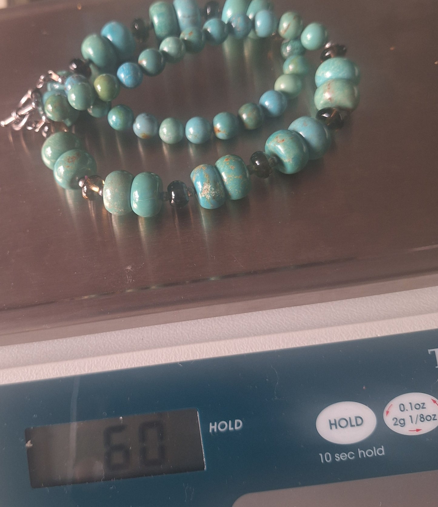Vintage 925 Sterling Silver Turquoise And Smokey Topaz Necklace, 60 grams