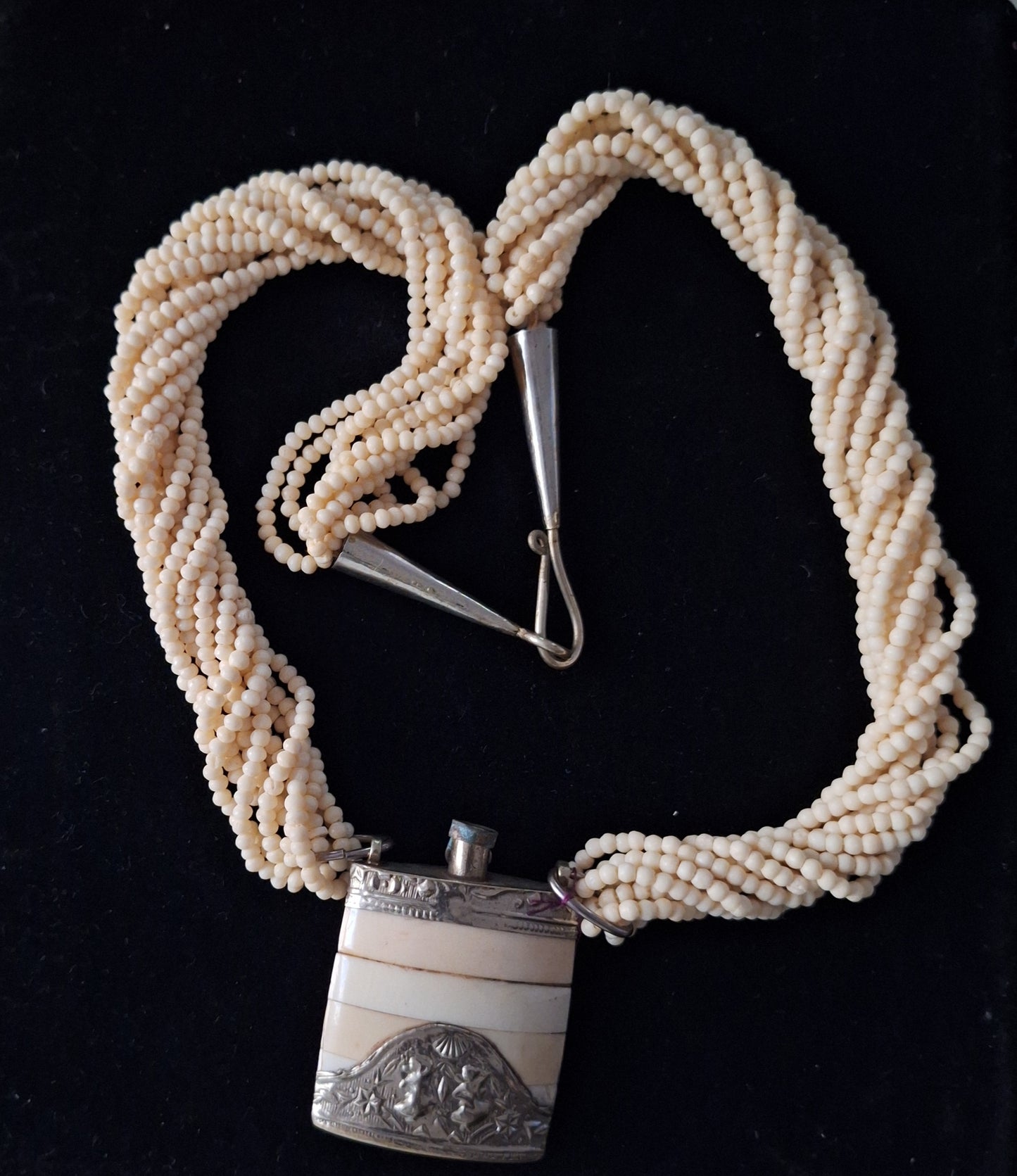 Vintage Necklace White Chocolate Abalone Shell Pendant Multi Strand