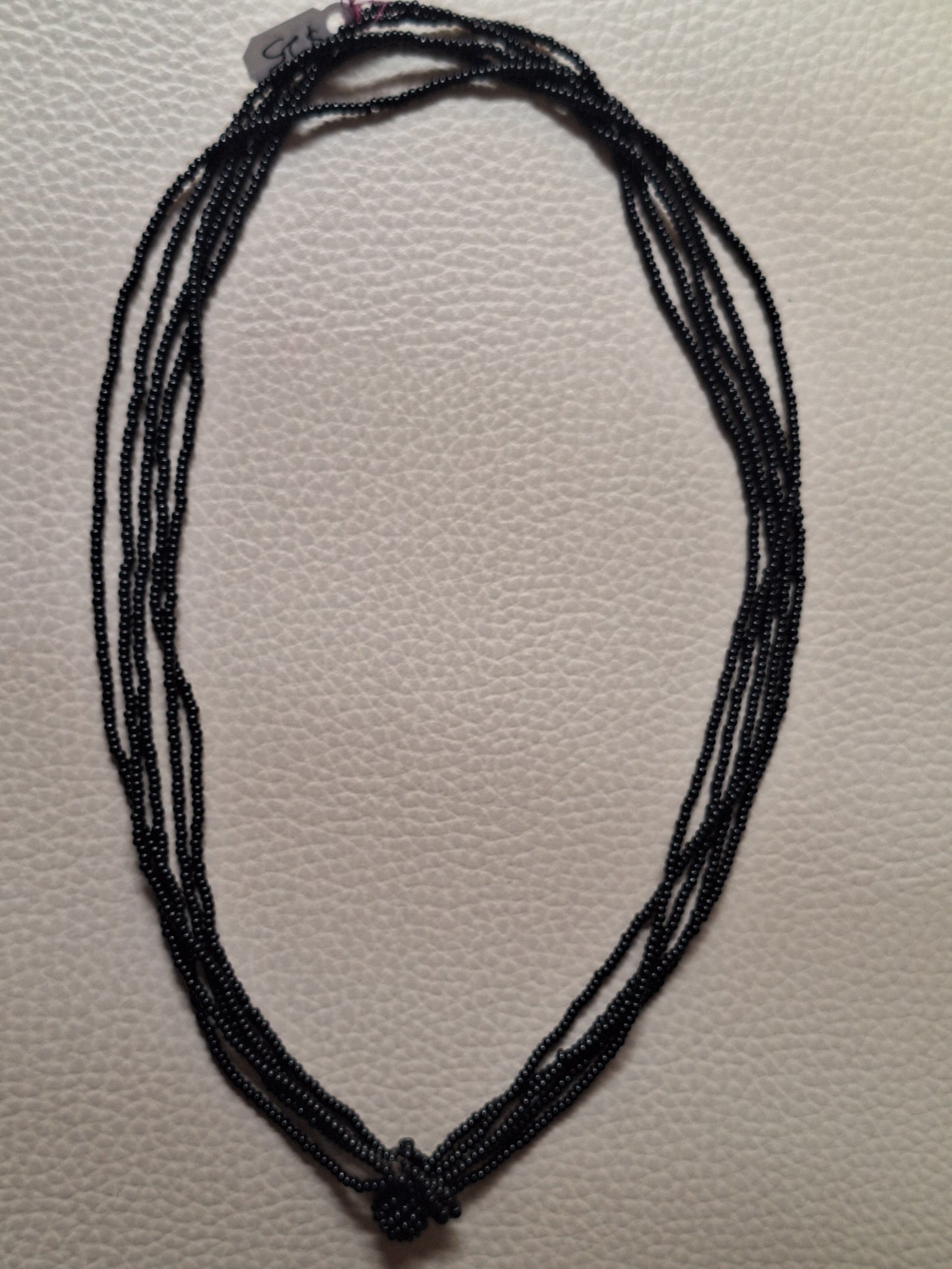 Vintage Austria Black Beaded Necklace 6 Multi Strand Chain knot Clasp