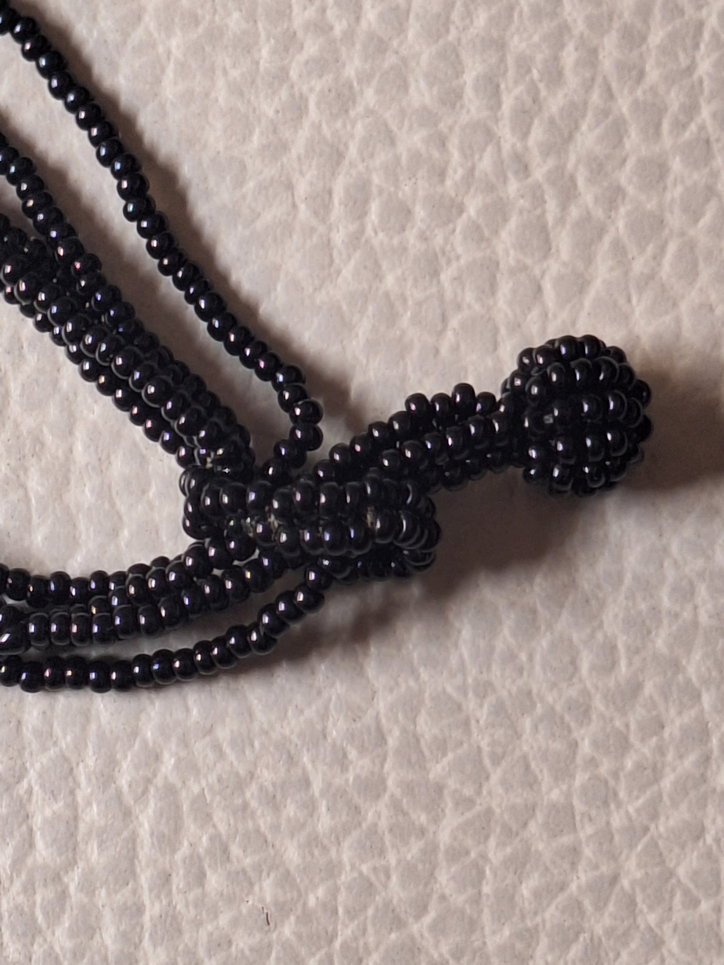 Vintage Austria Black Beaded Necklace 6 Multi Strand Chain knot Clasp