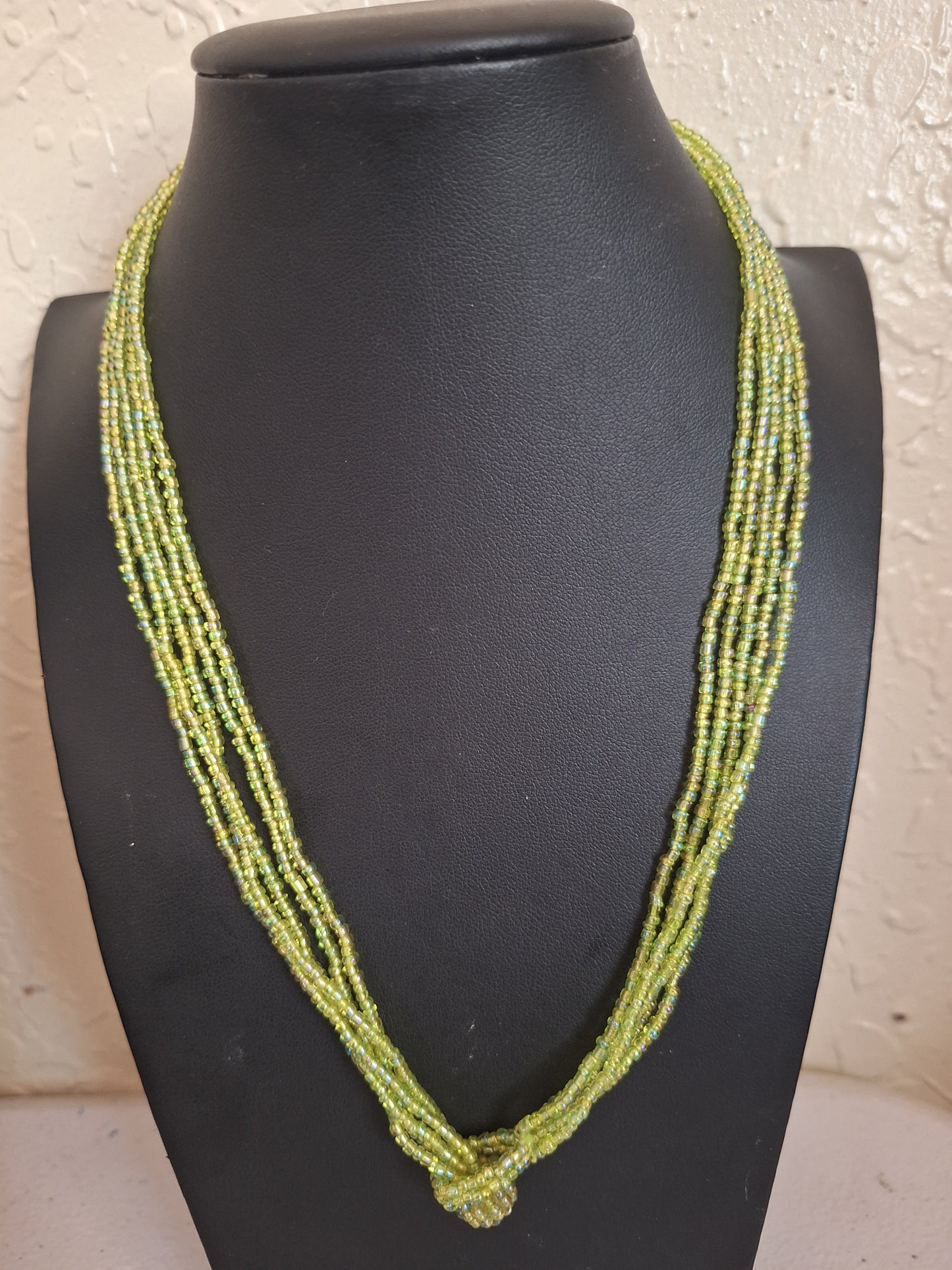 Vintage Austria Black Beaded Necklace 6 Multi Strand Chain knot Clasp