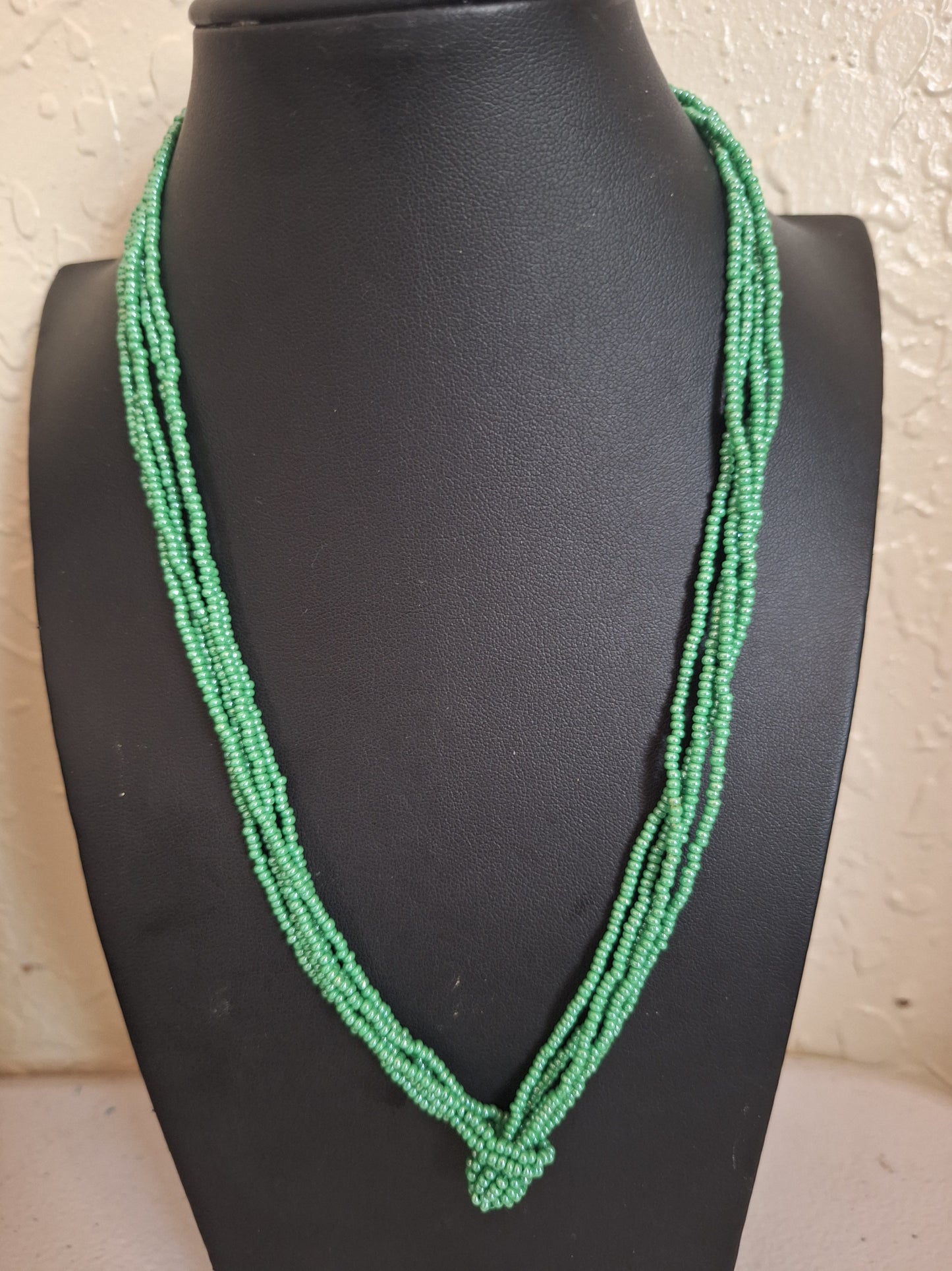 Vintage Austria Black Beaded Necklace 6 Multi Strand Chain knot Clasp