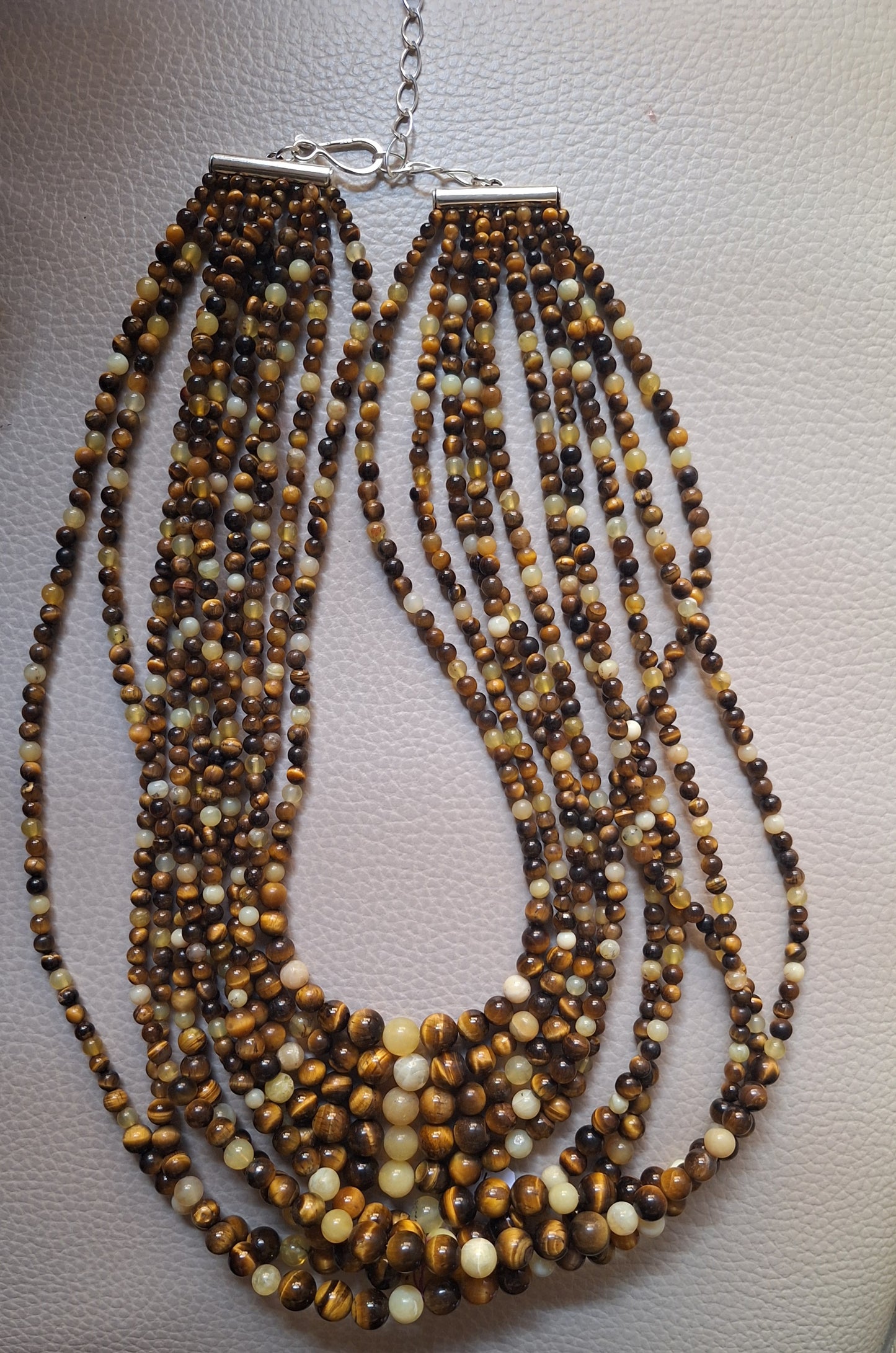 JAY KING DTR Sterling/Tiger Eye/Yellow Opal Bead Necklace-10 Strand