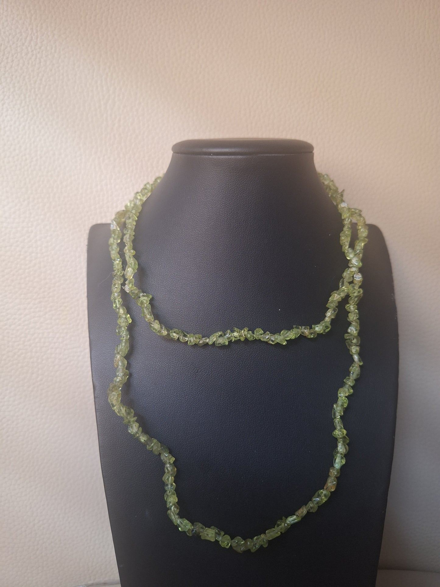 Vintage Green Peridot Chip Beaded Necklace.