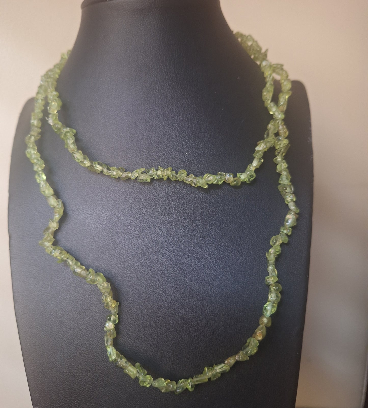 Vintage Green Peridot Chip Beaded Necklace.