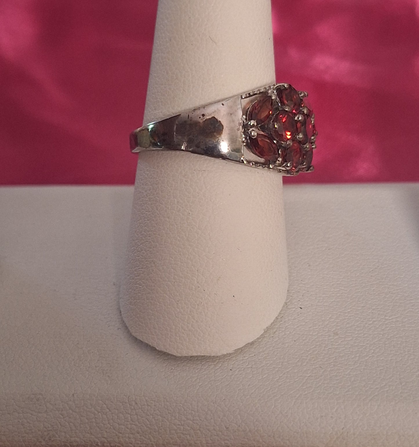 Vintage 925 Garnet Cluster or Amethyst Cluster Ring