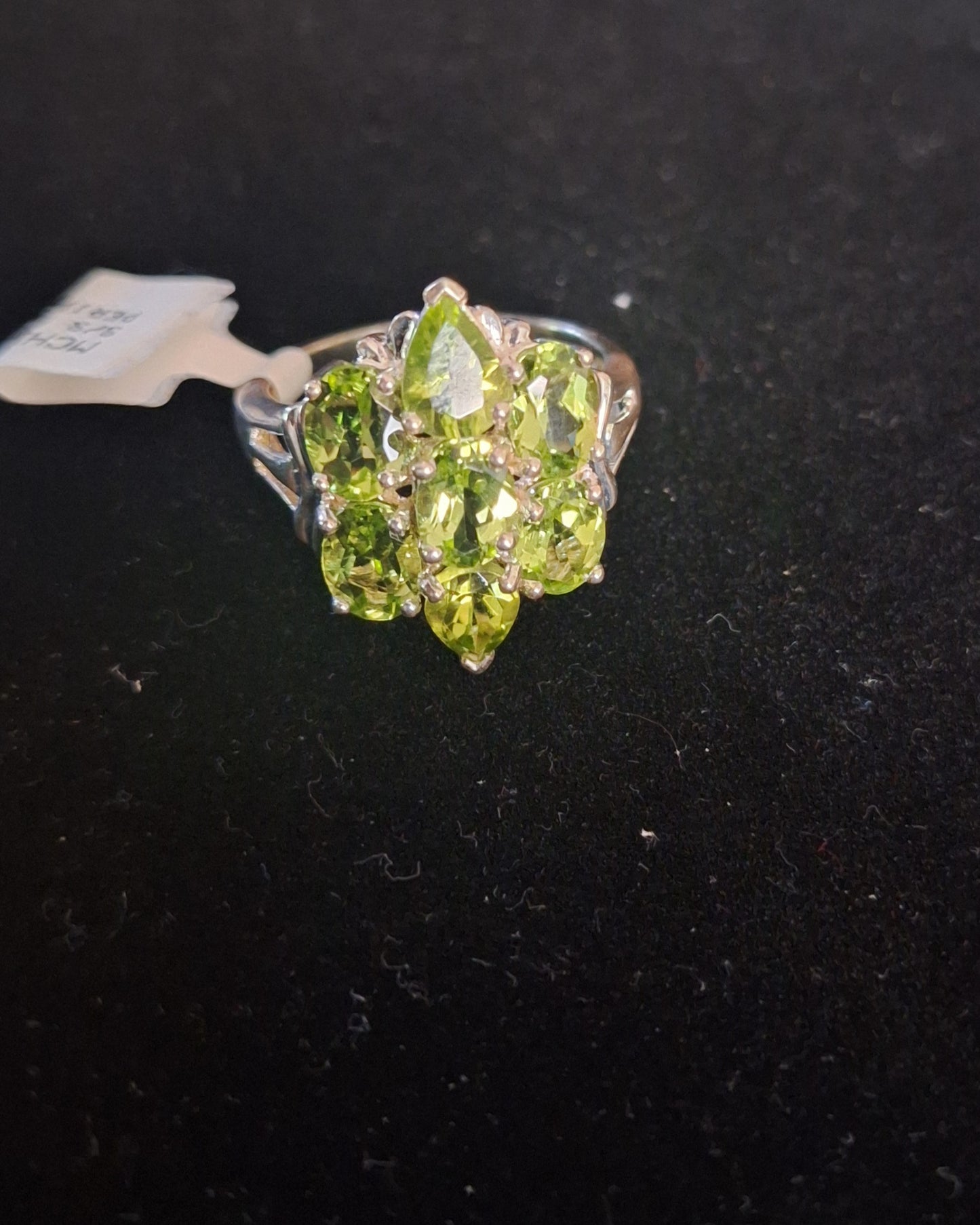 Sterling Silver 5.75CTW Oval Peridot Cluster Ring