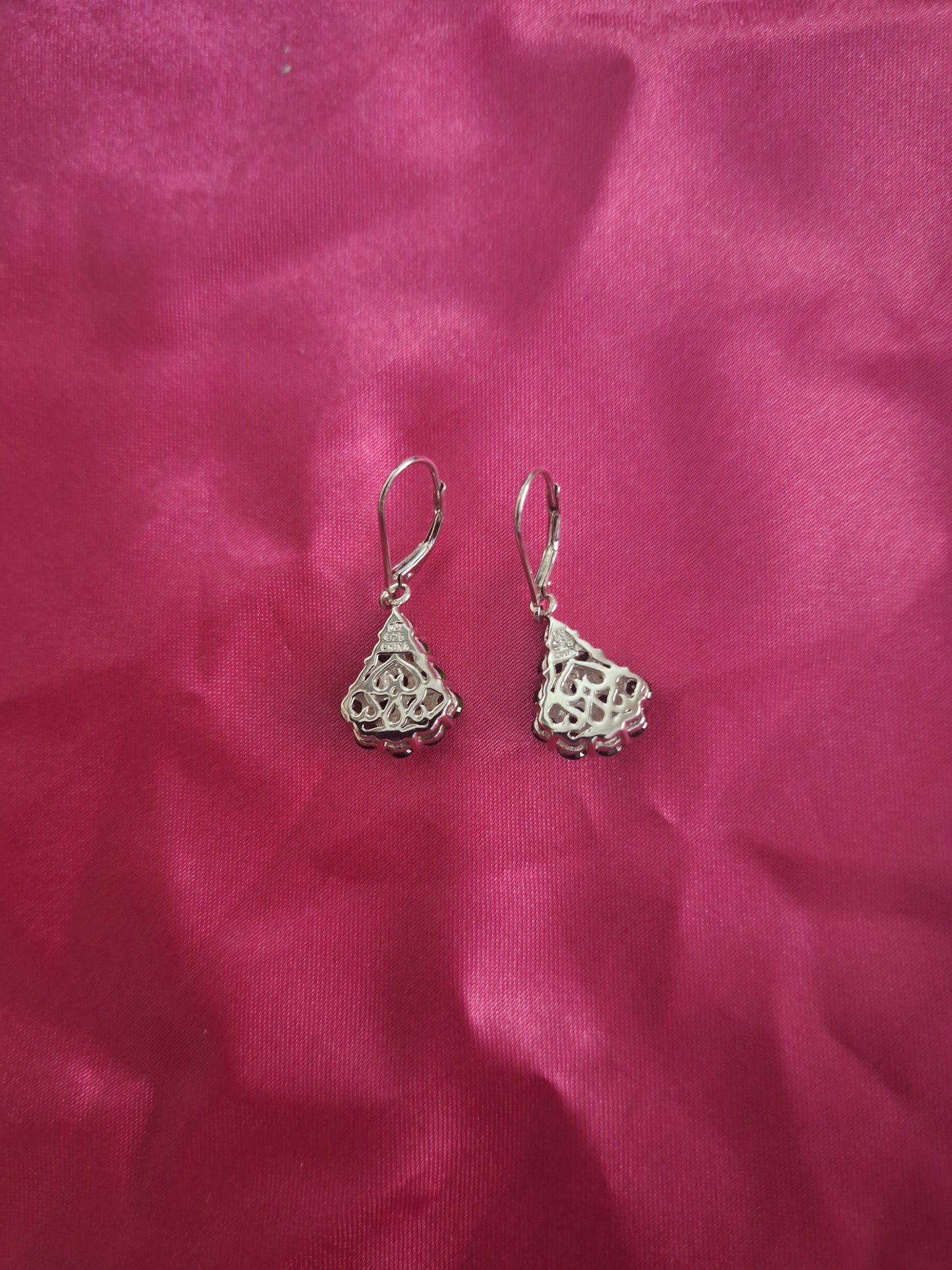 Green Peridot Dangle Sterling Silver Earrings