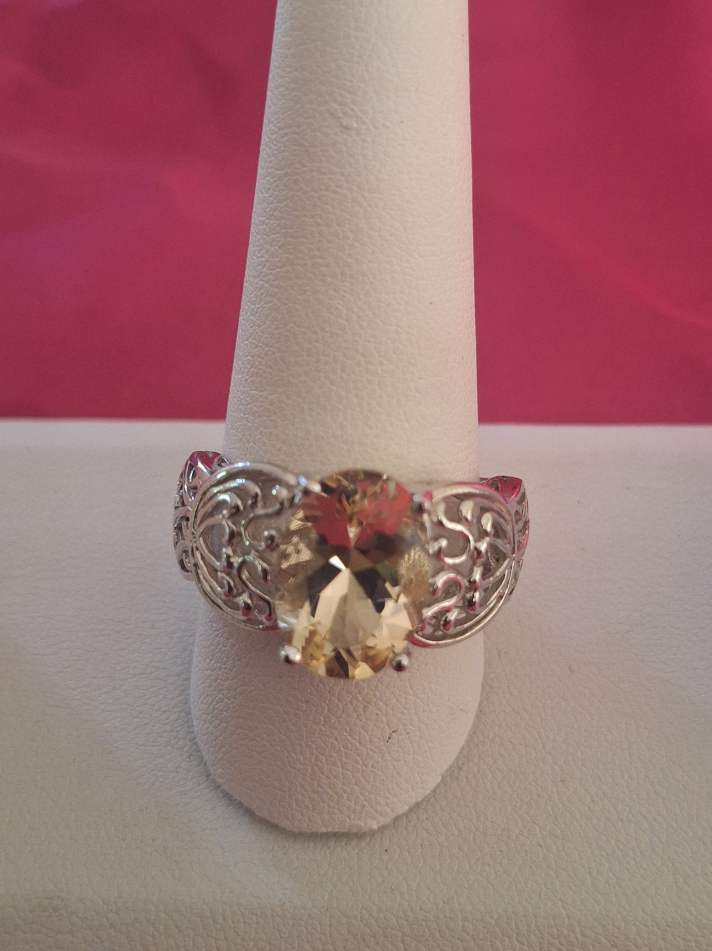 Yellow Labradorite Rhodium Over Sterling Silver Ring