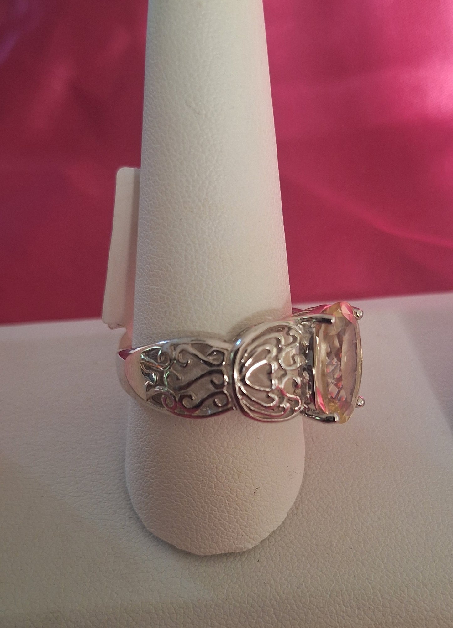 Yellow Labradorite Rhodium Over Sterling Silver Ring