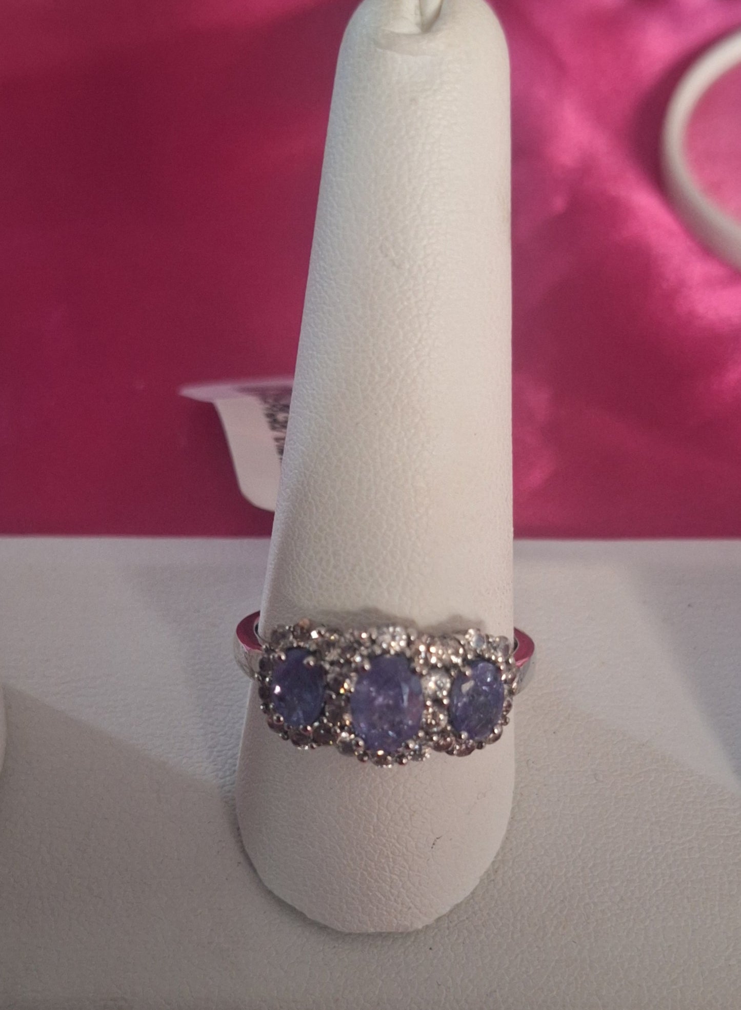 925 Sterling Silver Oval Tanzanite and White Zircon Ring