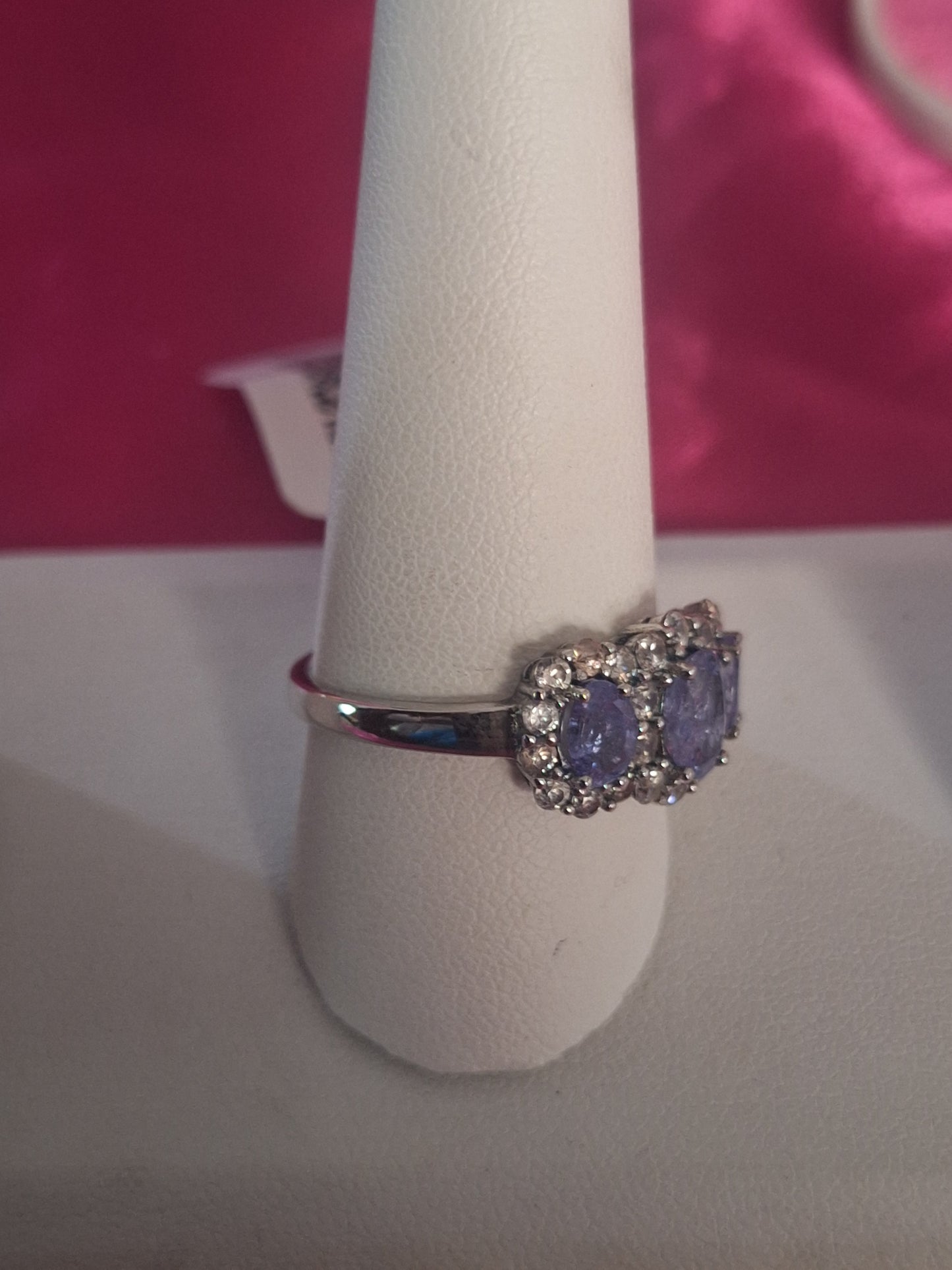 925 Sterling Silver Oval Tanzanite and White Zircon Ring