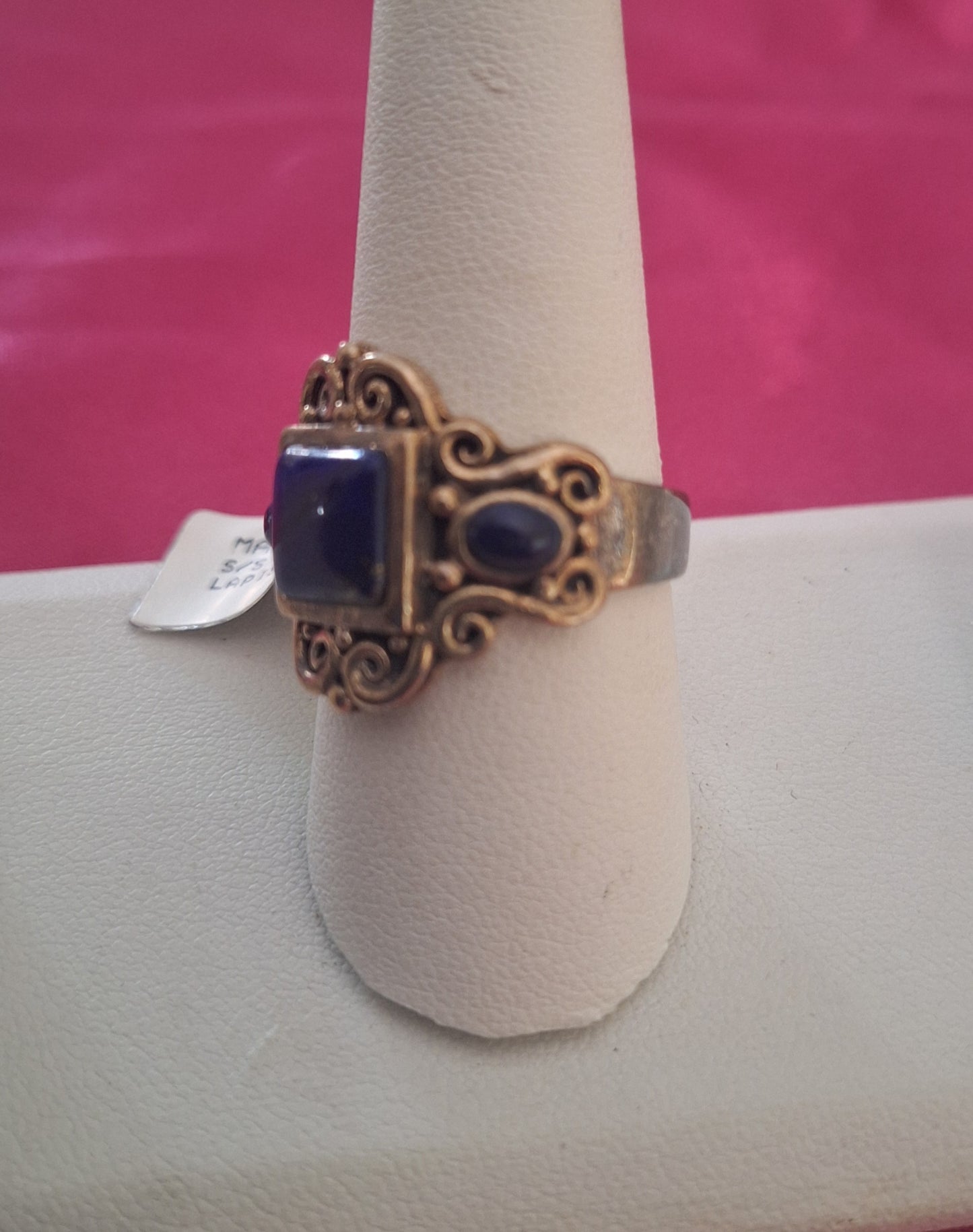 Lapis Lazuli metamorphic Semi-Precious Gemstone Ring 925 Sterling Silver Filigree Deep Blue