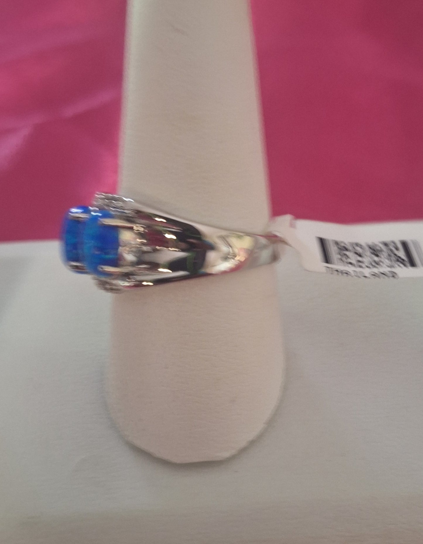 Sterling Silver Cubic Zirconia And Faux Blue Opal Ring