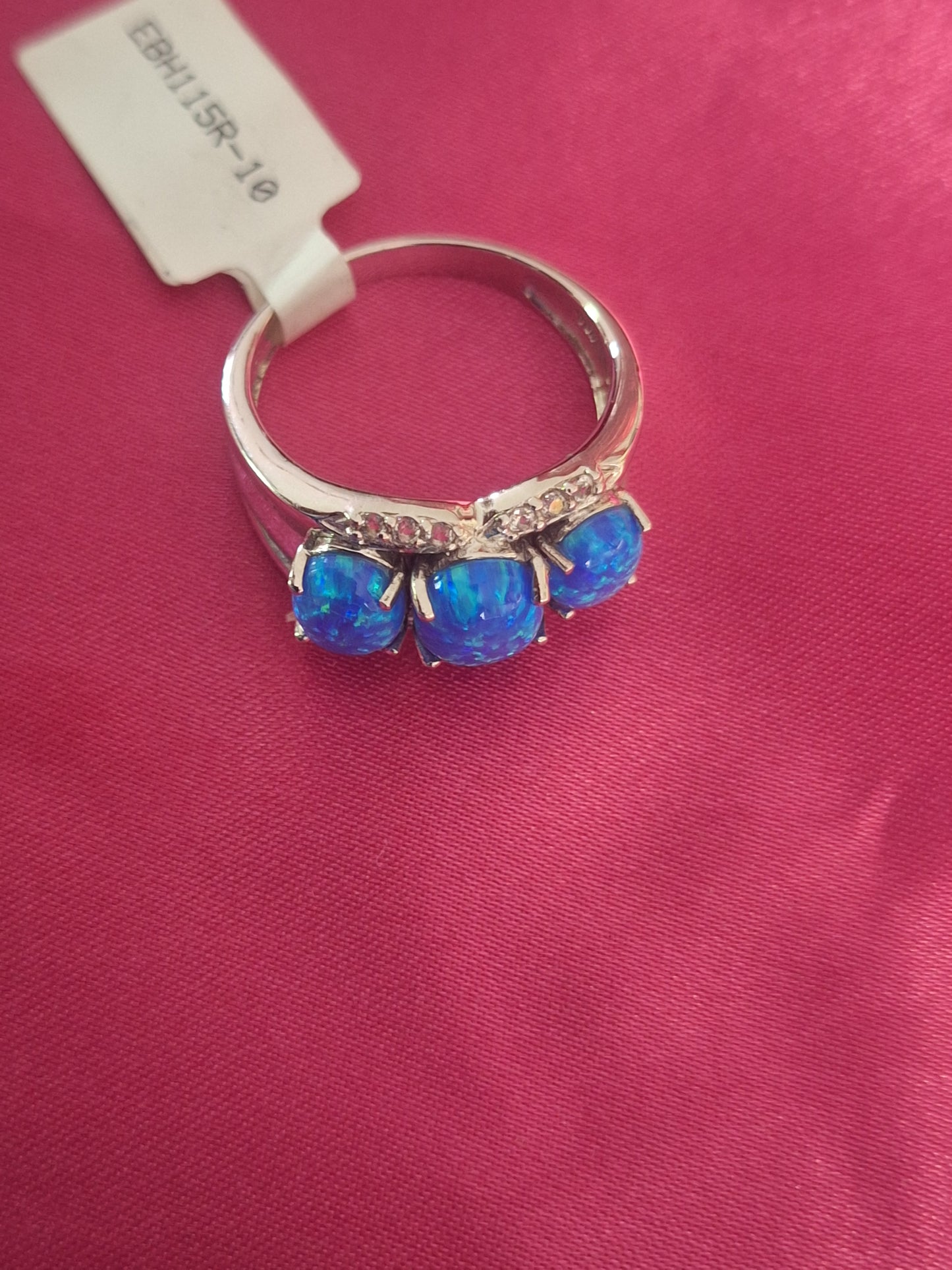 Sterling Silver Cubic Zirconia And Faux Blue Opal Ring