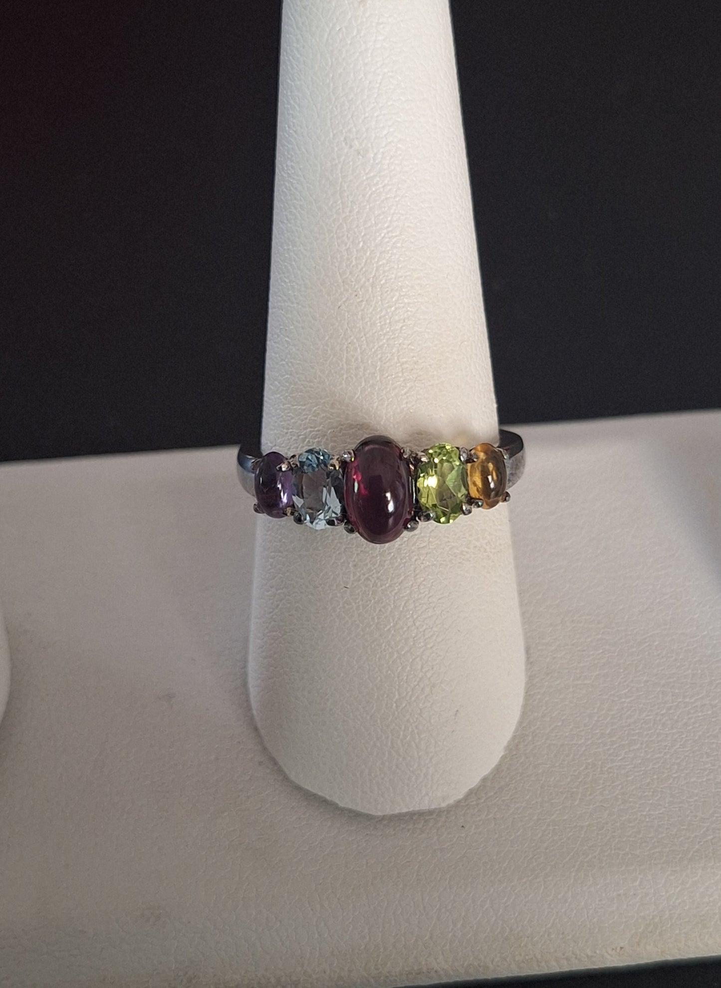 A 925 Sterling Silver Muliti-color Gemstone Ring