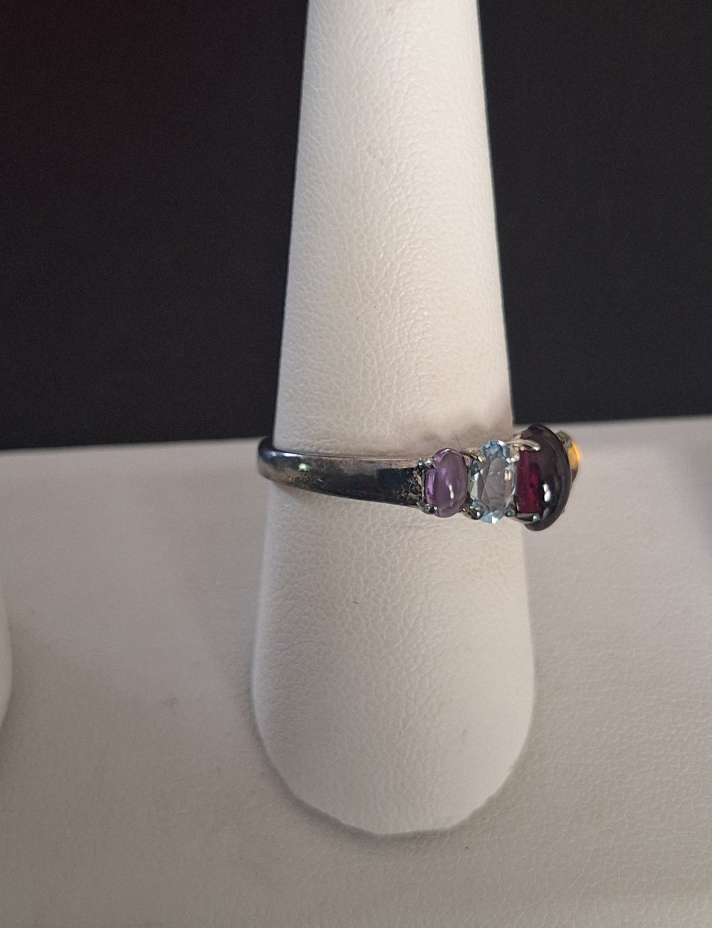 A 925 Sterling Silver Muliti-color Gemstone Ring