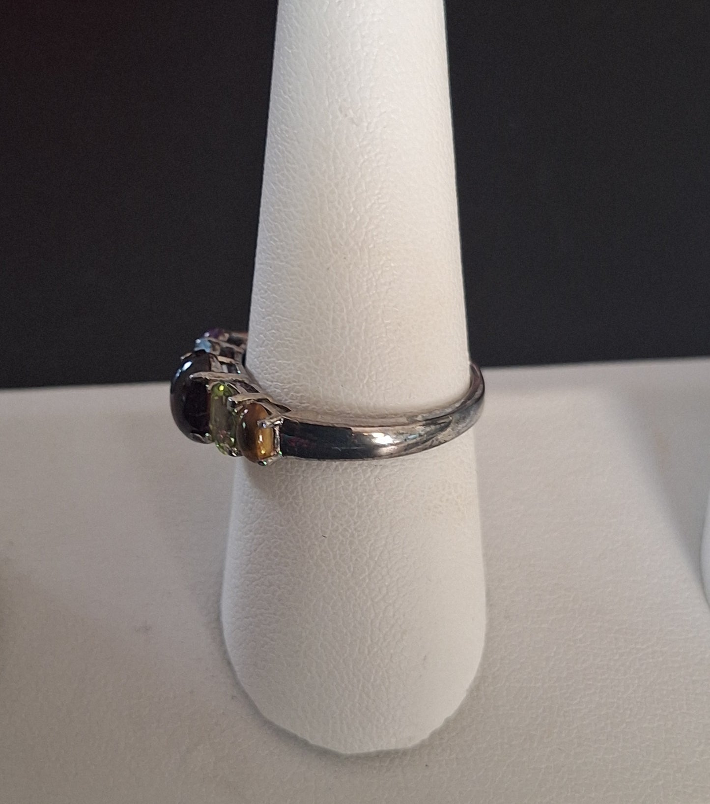 A 925 Sterling Silver Muliti-color Gemstone Ring