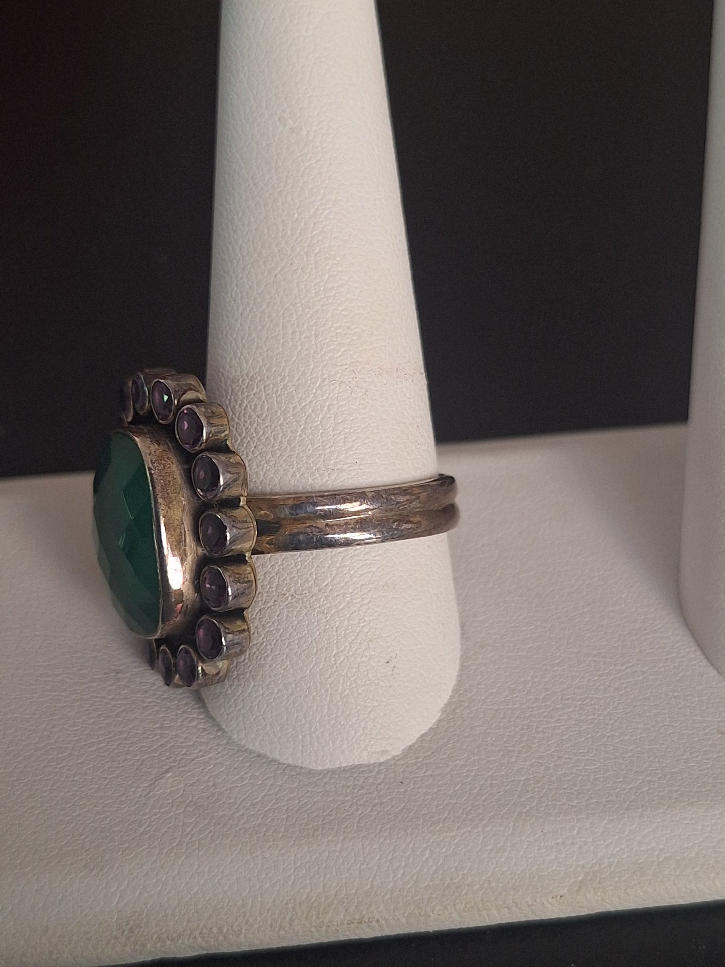 Green Chalcedony Amethyst Sterling Silver Ring