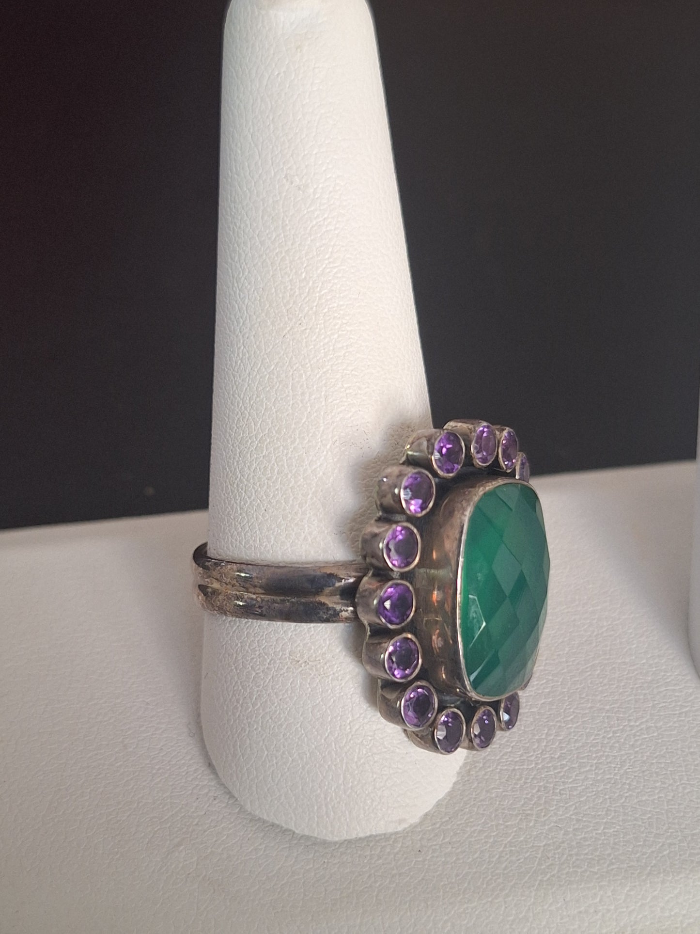 Green Chalcedony Amethyst Sterling Silver Ring