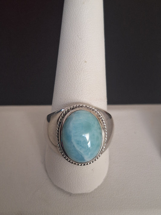 925 Sterling Silver Ring, Larimar Gemstone