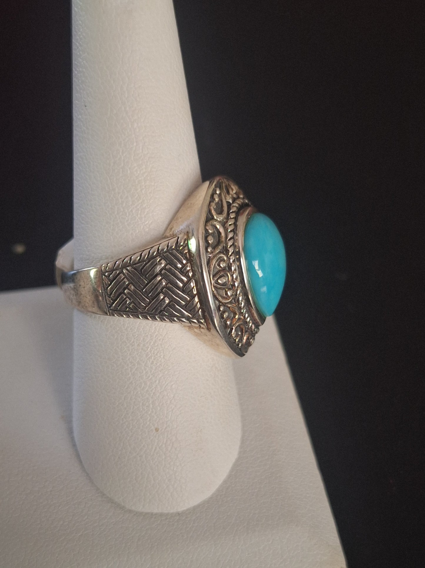 Boho Sterling Silver Blue Turquoise Tear Drop Woven Ring